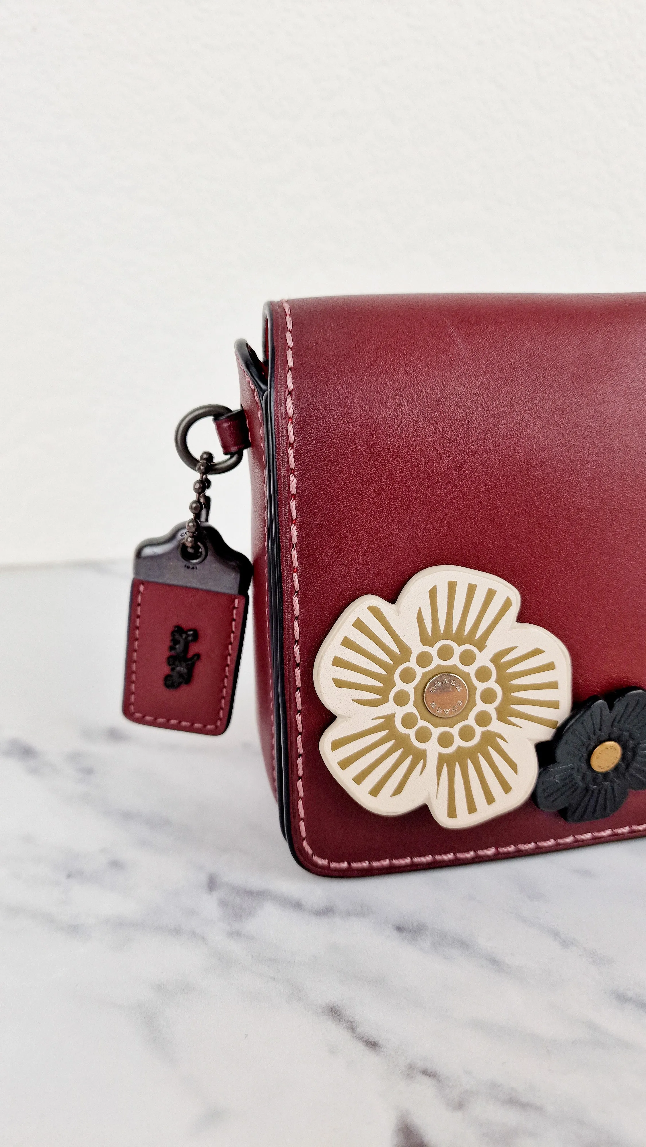 Coach 1941 Dinky Crossbody Bag in Burgundy Smooth Leather With Coach Create Customized Tea Roses - Coach 38185