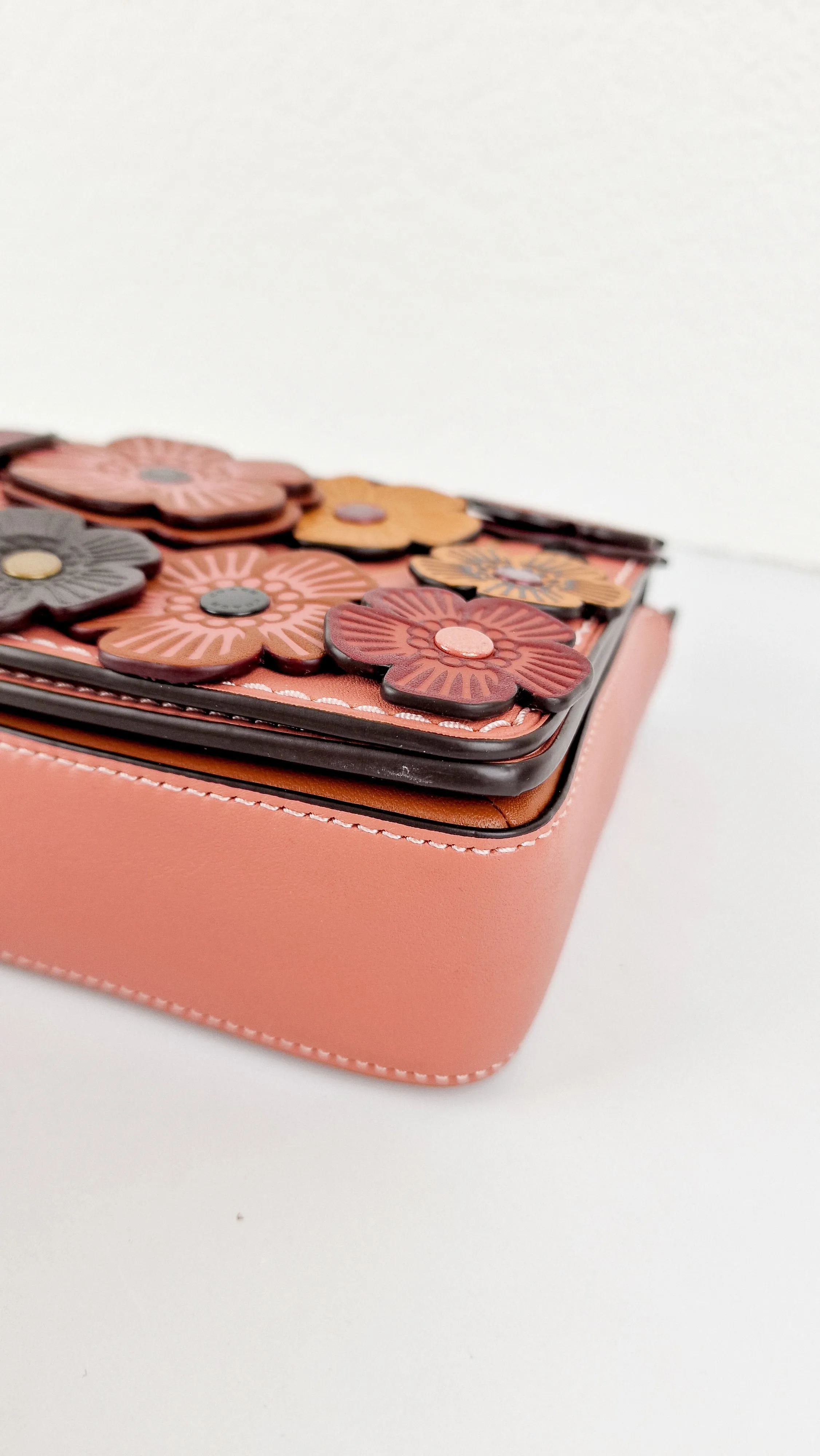 Coach 1941 Dinky With Tea Roses in Melon - Crossbody Shoulder Bag Floral Flowers Tolled Leather Appliqué- Coach 38197