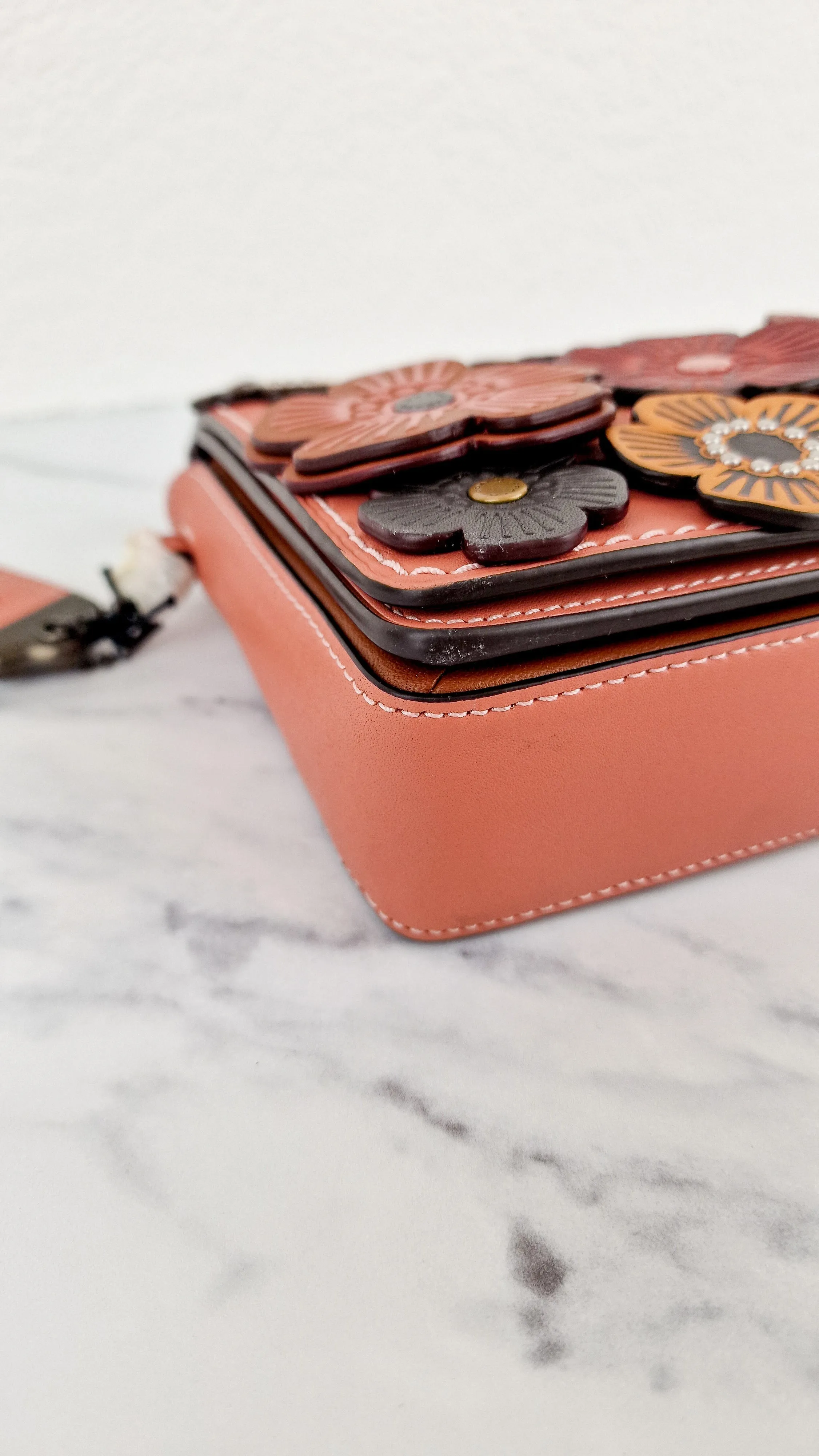 Coach 1941 Dinky With Tea Roses in Melon - Crossbody Shoulder Bag Floral Flowers Tolled Leather Appliqué- Coach 38197