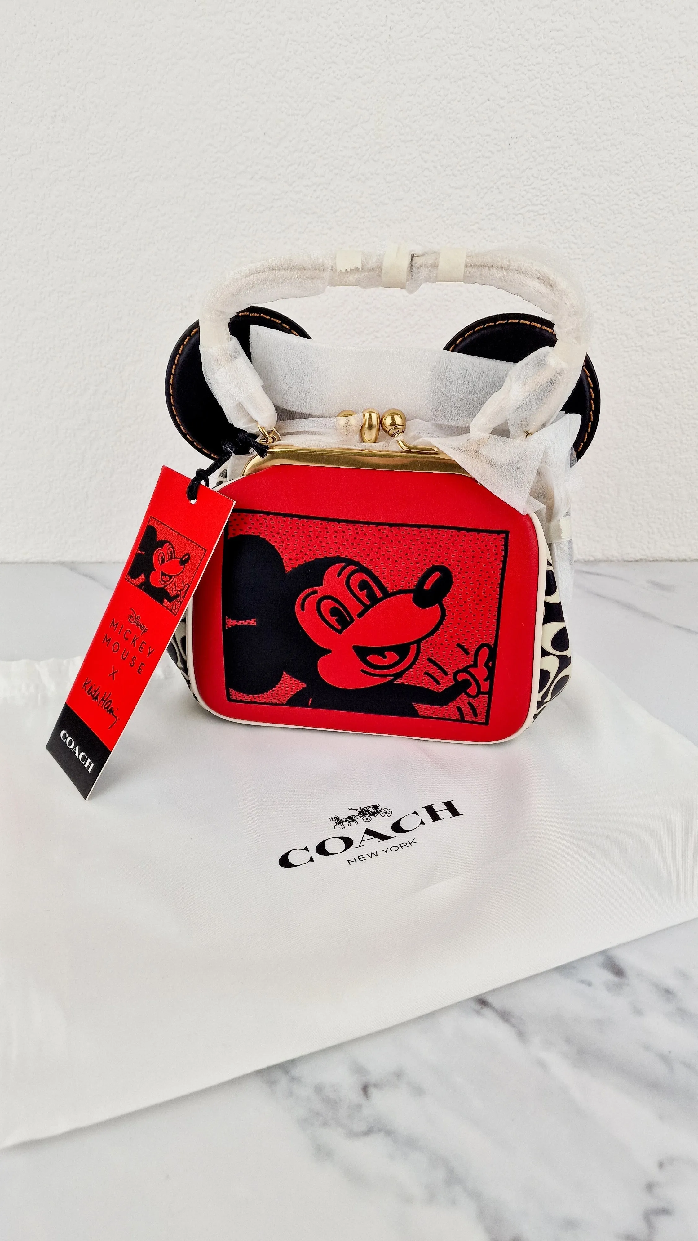 Coach 1941 Disney x Keith Haring Mickey Mouse Ears Kisslock Bag Retro Mickey Mouse Coach Signature in Red, White Black Leather - Handbag Crossbody - Coach 7416