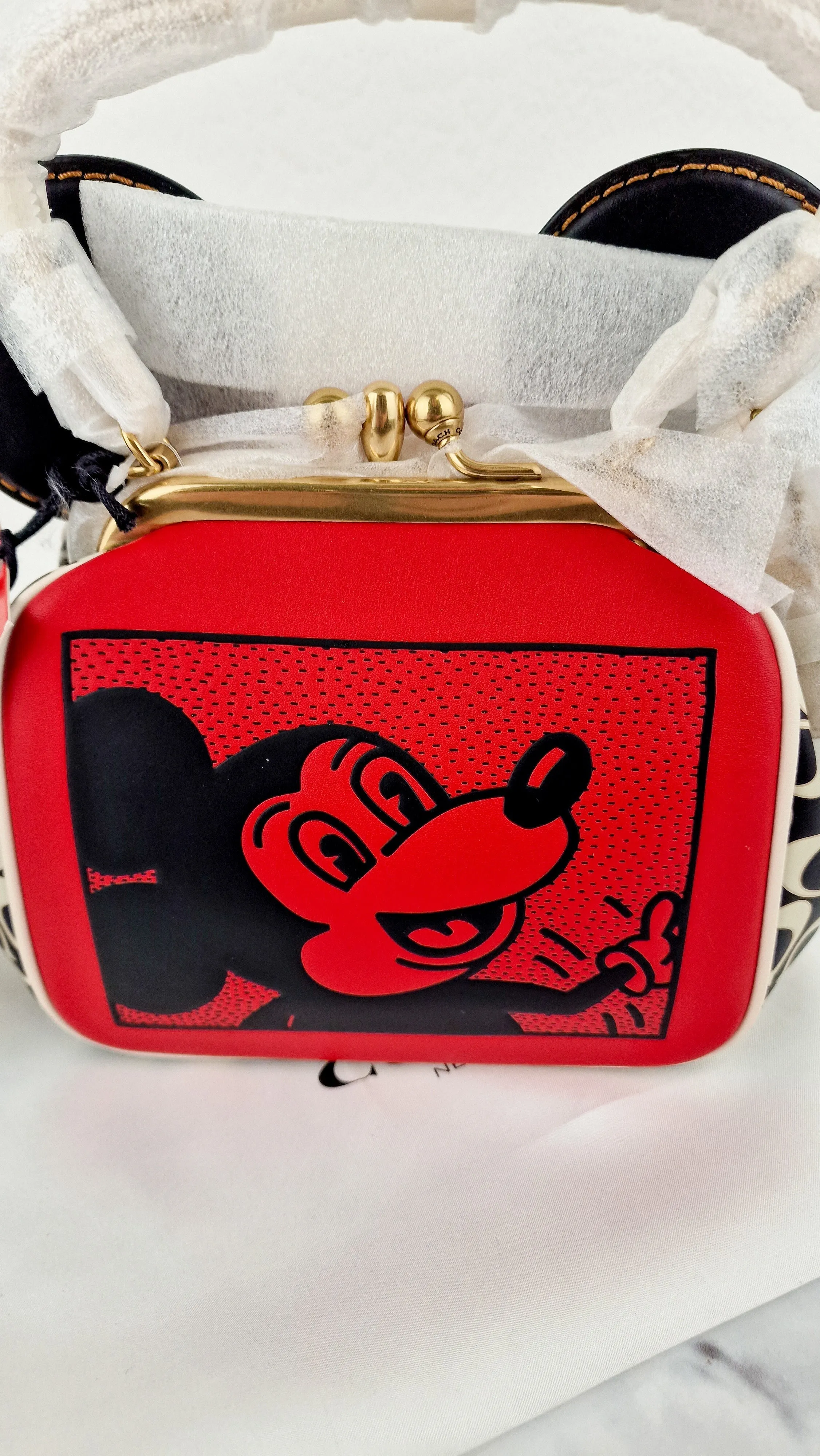Coach 1941 Disney x Keith Haring Mickey Mouse Ears Kisslock Bag Retro Mickey Mouse Coach Signature in Red, White Black Leather - Handbag Crossbody - Coach 7416