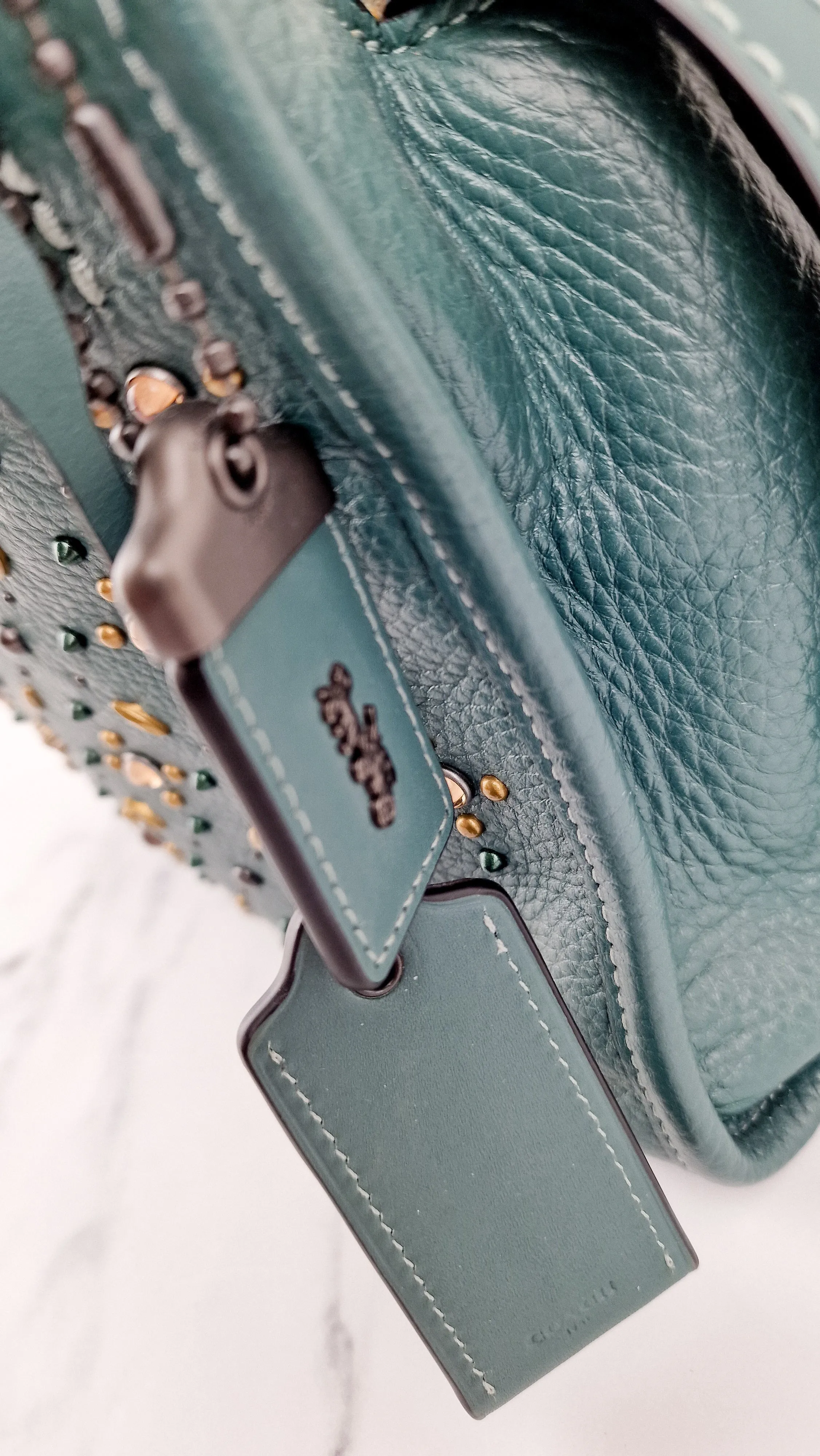 Coach 1941 Rogue 25 in Dark Turquoise With Prairie Rivets Pebble Leather Satchel - Coach 21590