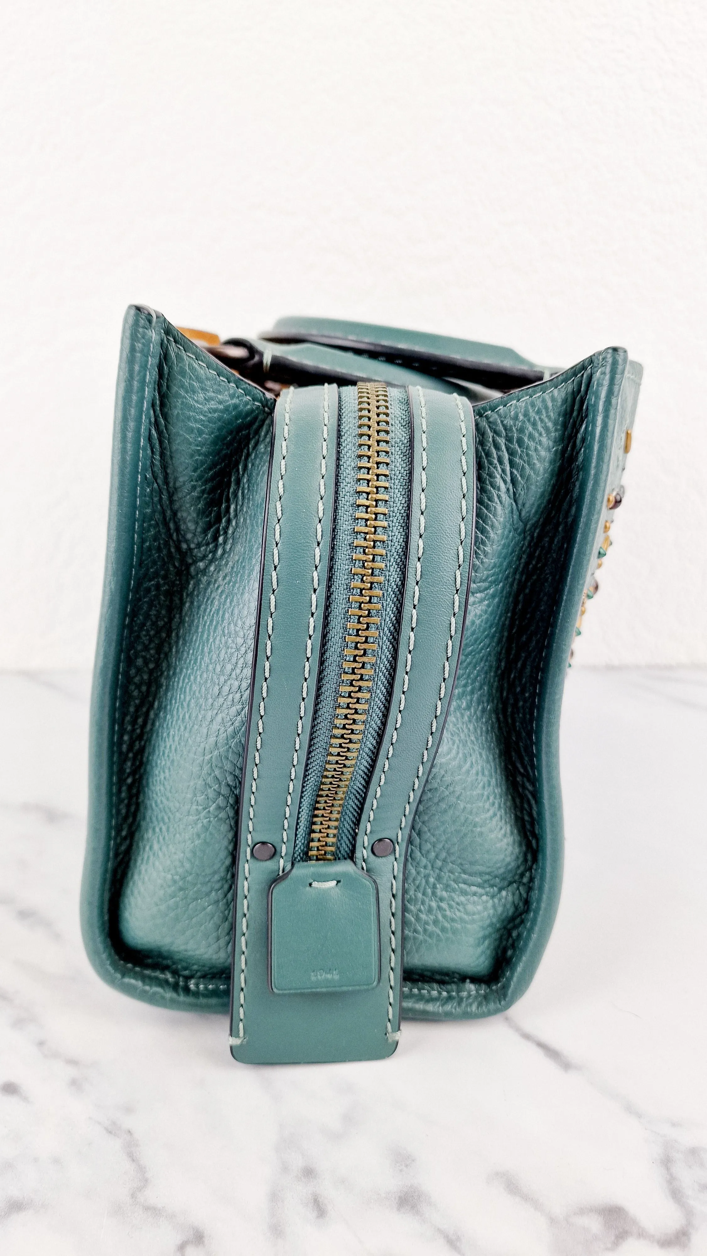 Coach 1941 Rogue 25 in Dark Turquoise With Prairie Rivets Pebble Leather Satchel - Coach 21590