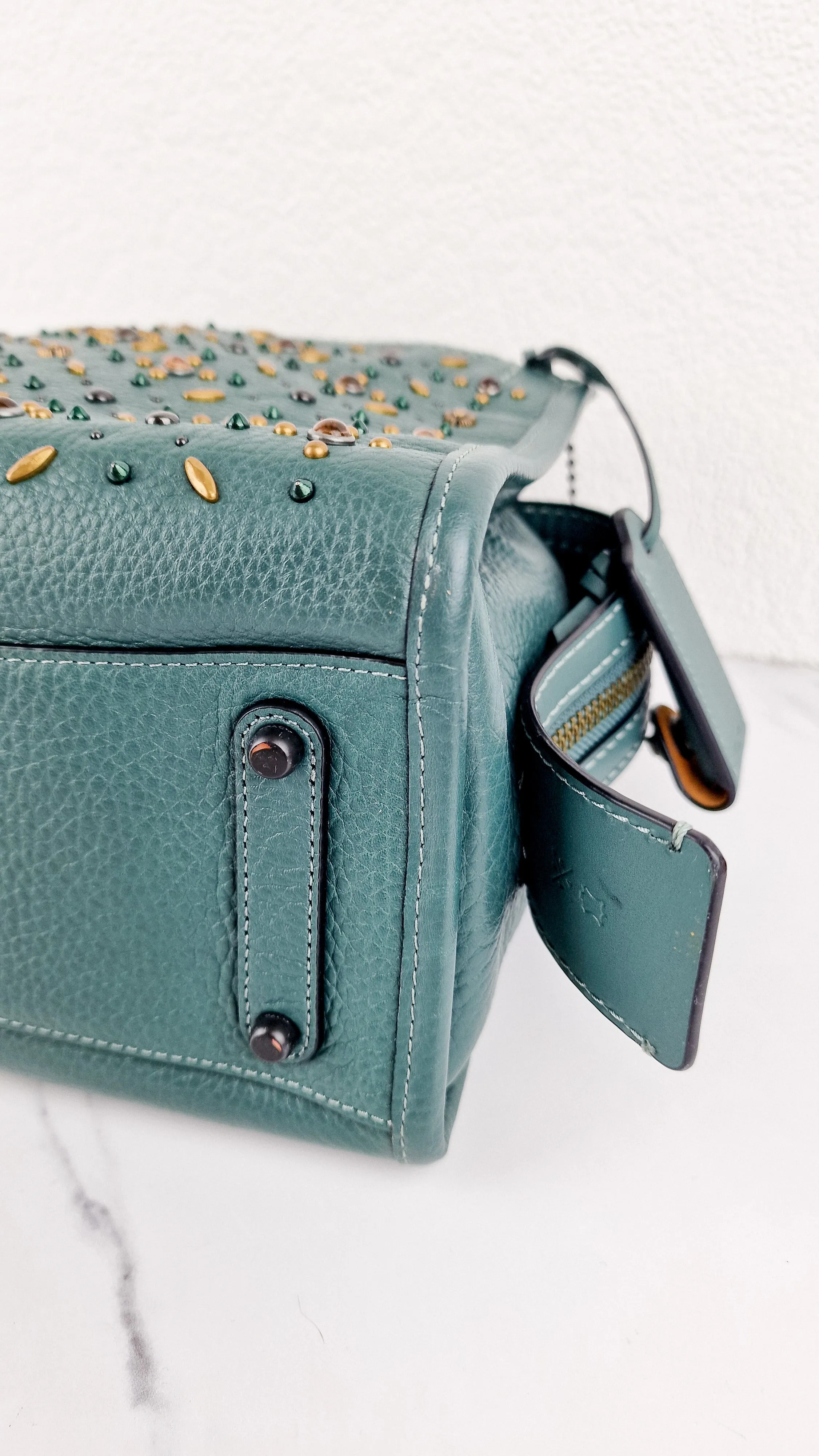 Coach 1941 Rogue 25 in Dark Turquoise With Prairie Rivets Pebble Leather Satchel - Coach 21590
