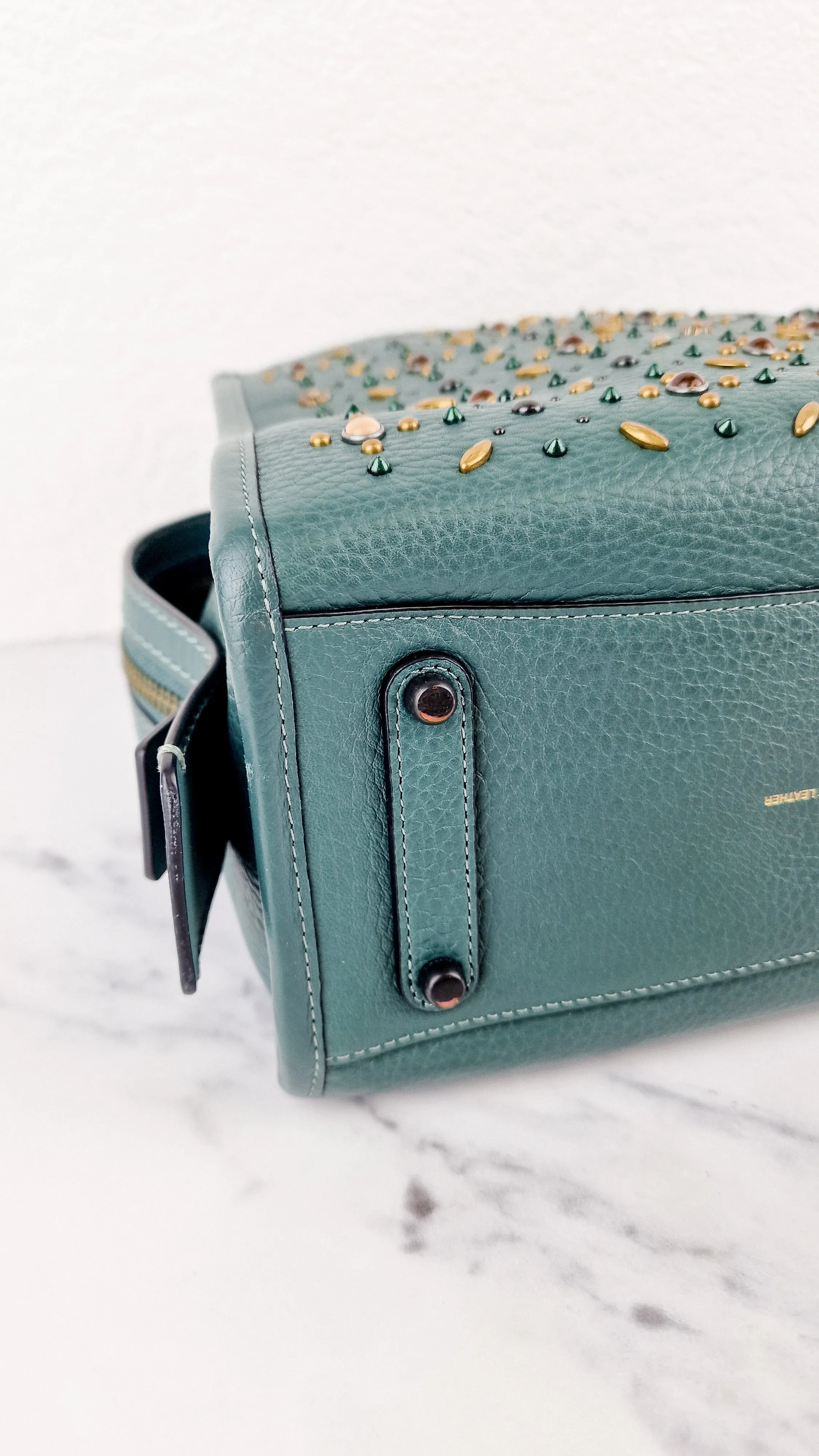 Coach 1941 Rogue 25 in Dark Turquoise With Prairie Rivets Pebble Leather Satchel - Coach 21590
