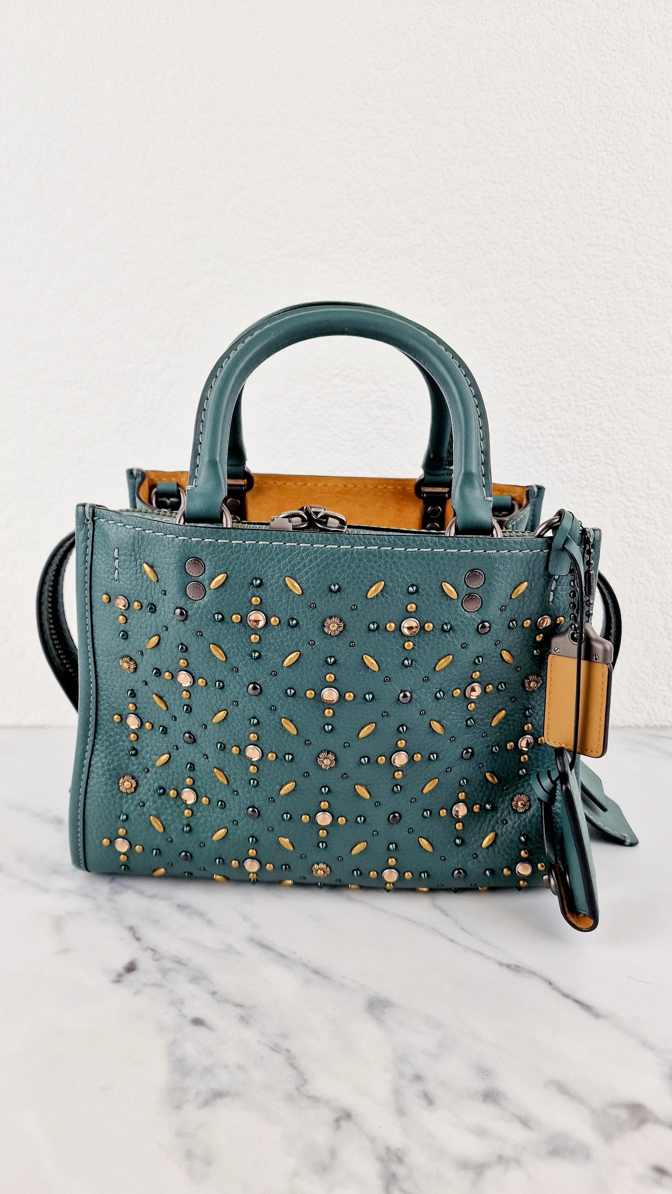Coach 1941 Rogue 25 in Dark Turquoise With Prairie Rivets Pebble Leather Satchel - Coach 21590