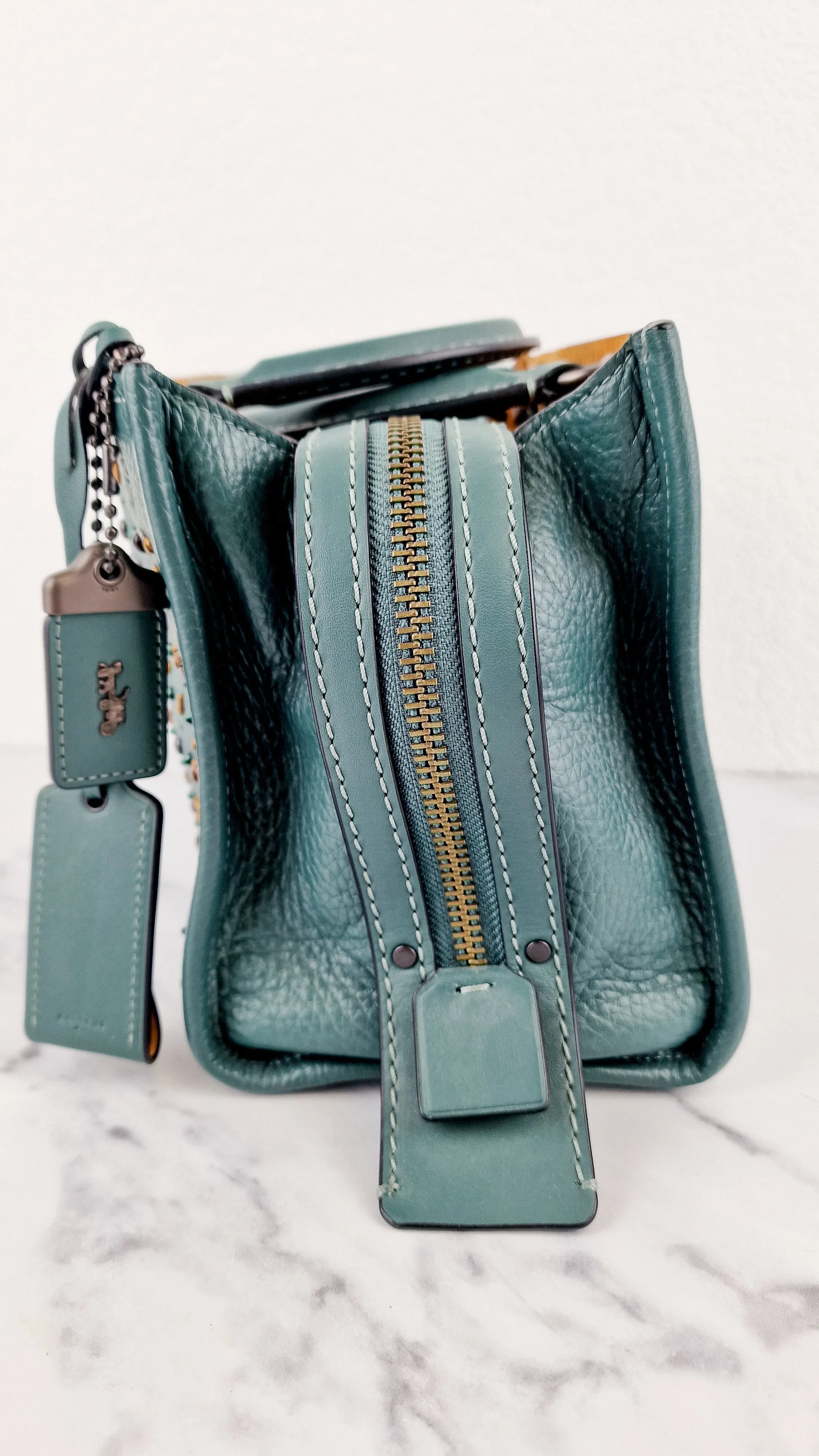 Coach 1941 Rogue 25 in Dark Turquoise With Prairie Rivets Pebble Leather Satchel - Coach 21590
