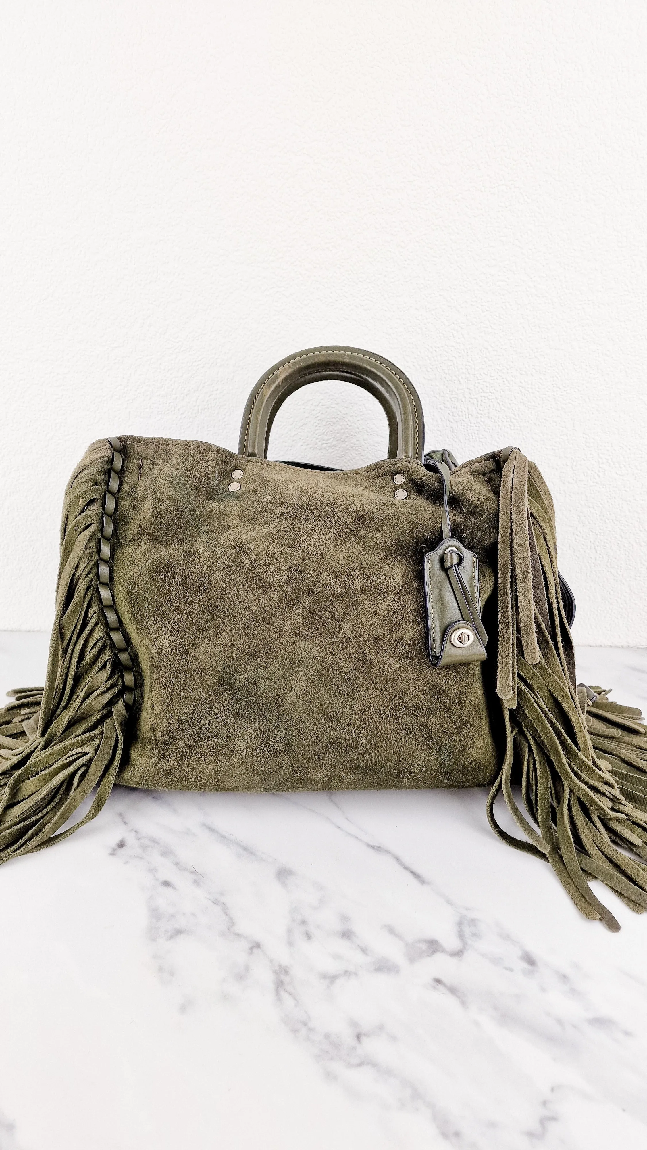Coach 1941 Rogue 31 Fern Green Suede Fringe Handbag Shoulder Bag Satchel - Coach 86824