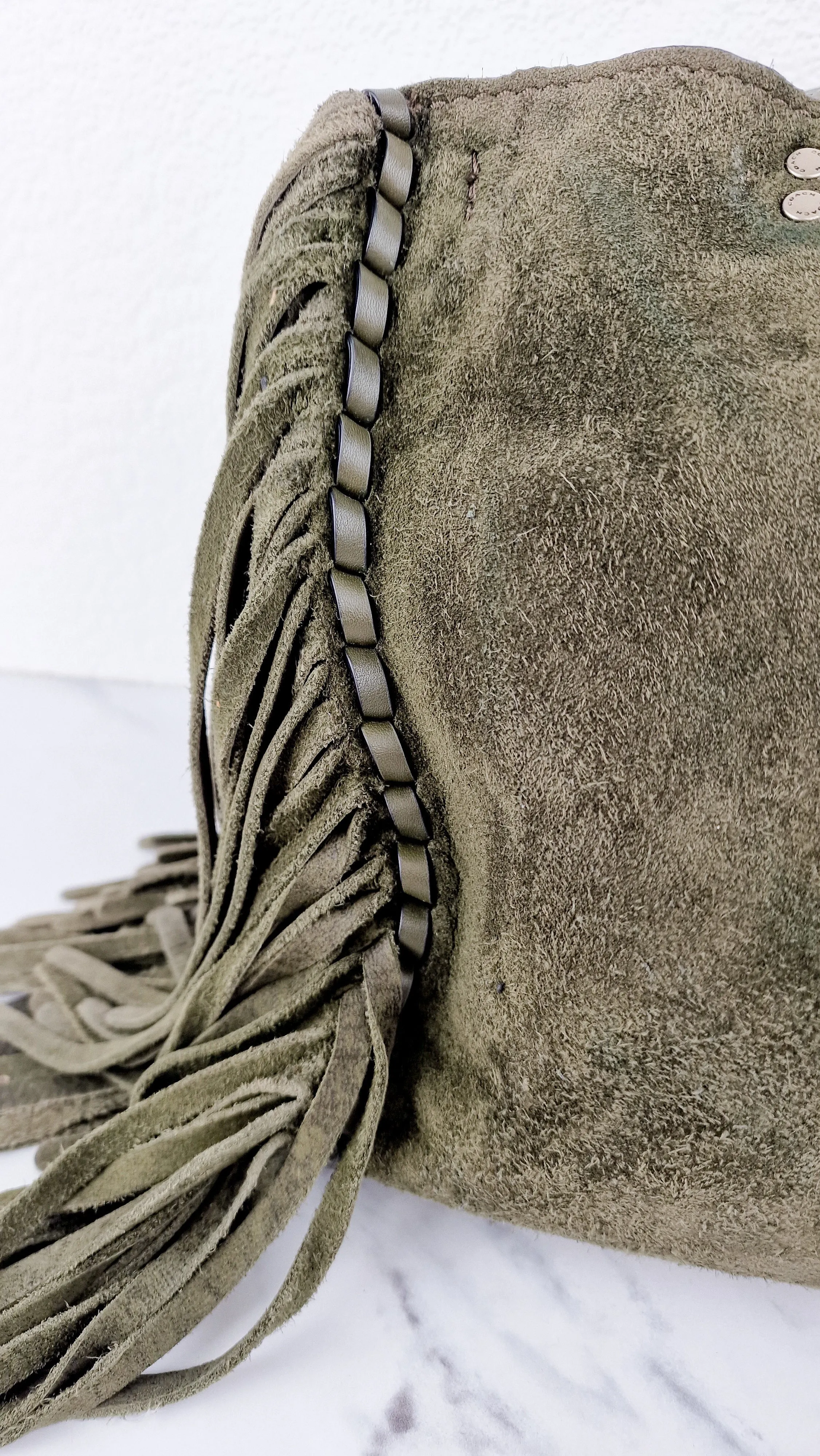 Coach 1941 Rogue 31 Fern Green Suede Fringe Handbag Shoulder Bag Satchel - Coach 86824