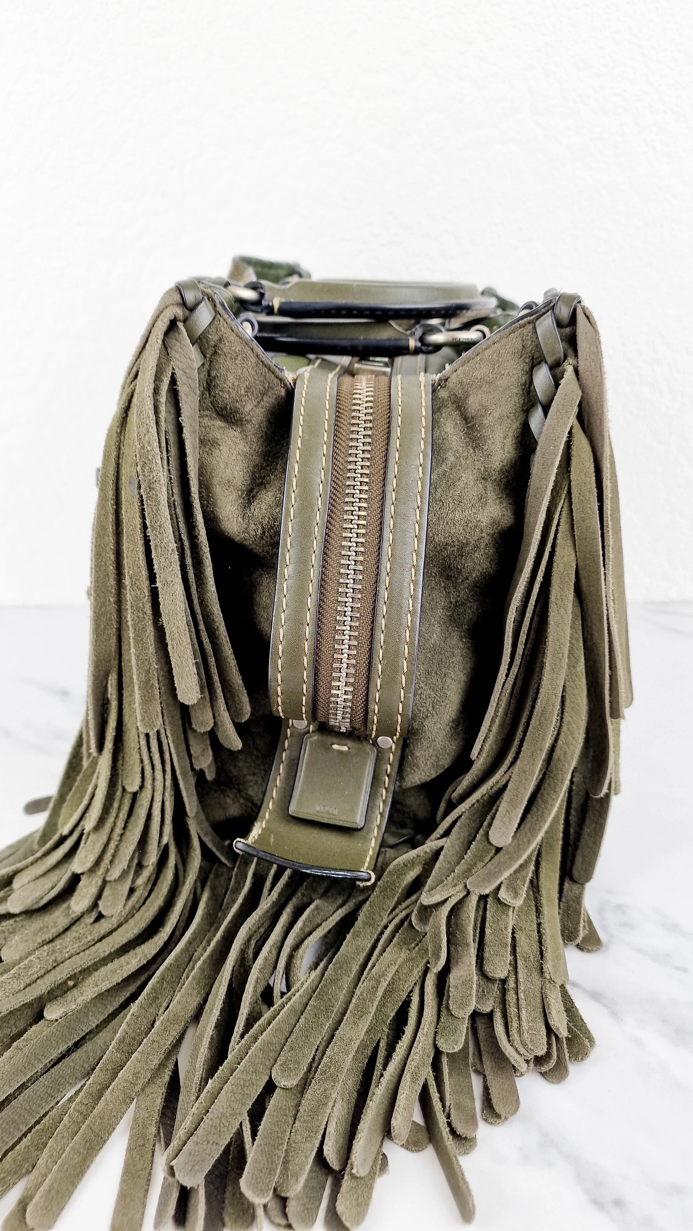Coach 1941 Rogue 31 Fern Green Suede Fringe Handbag Shoulder Bag Satchel - Coach 86824