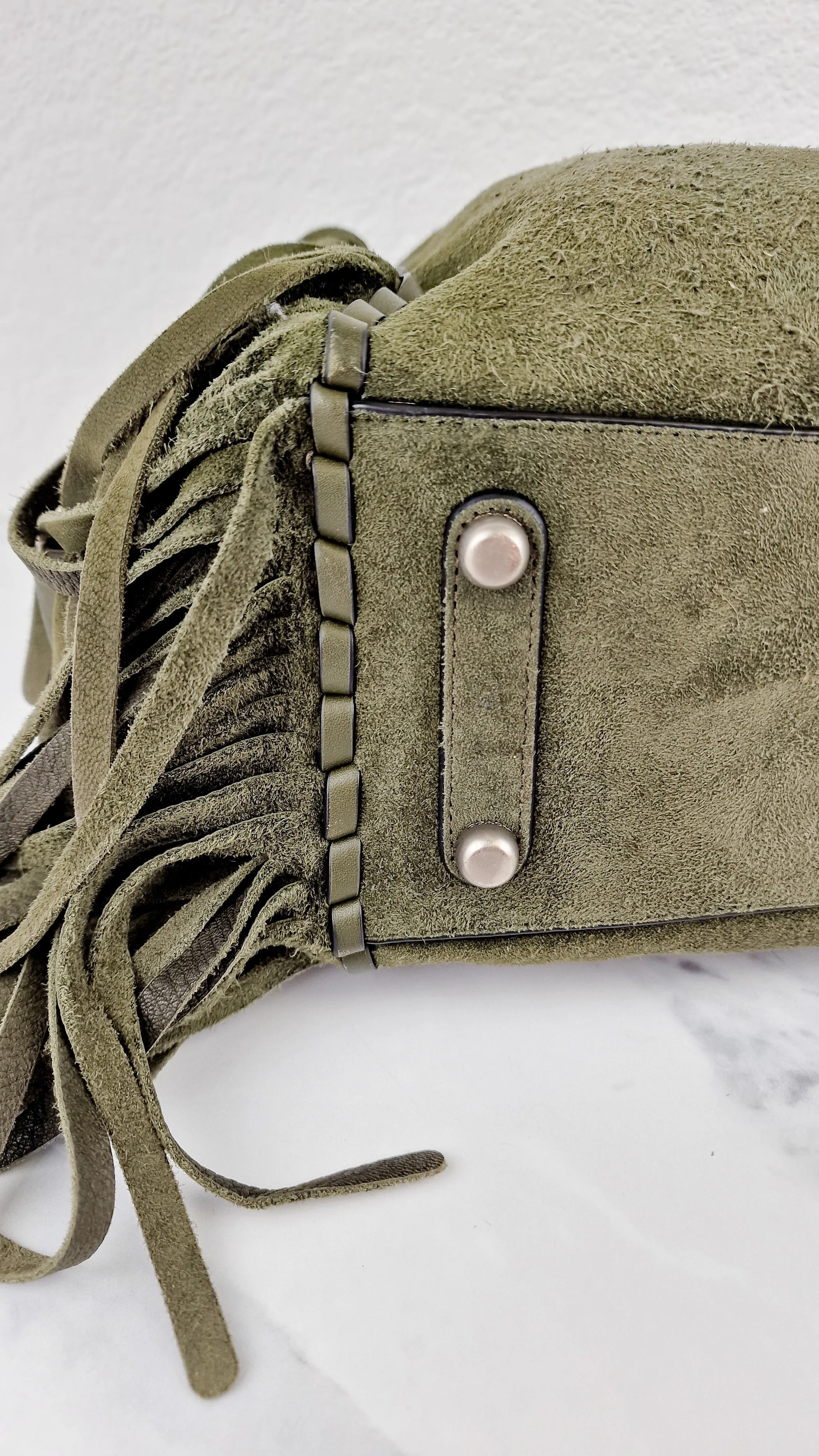Coach 1941 Rogue 31 Fern Green Suede Fringe Handbag Shoulder Bag Satchel - Coach 86824