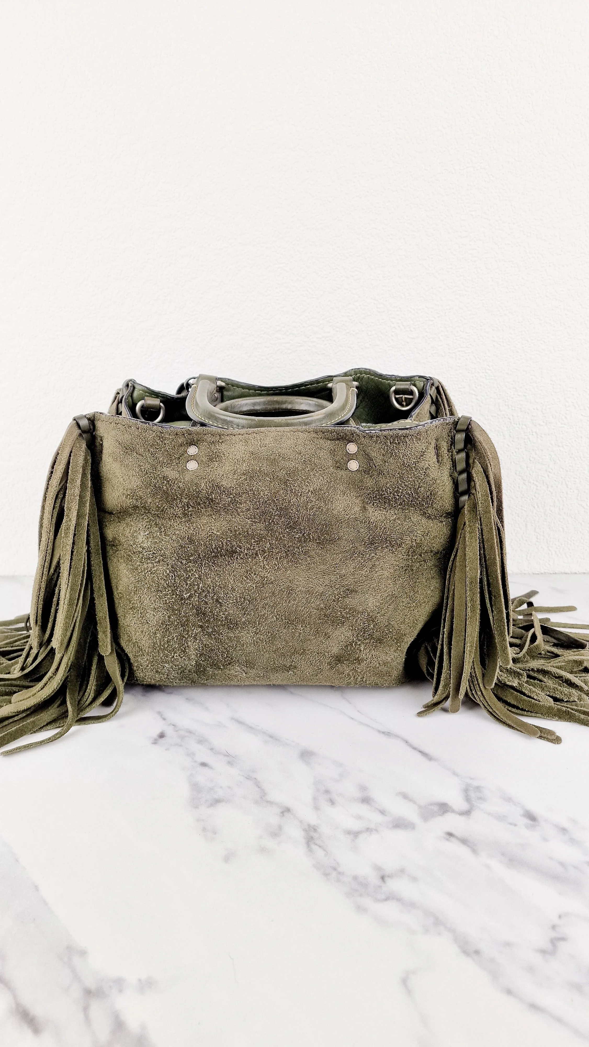 Coach 1941 Rogue 31 Fern Green Suede Fringe Handbag Shoulder Bag Satchel - Coach 86824