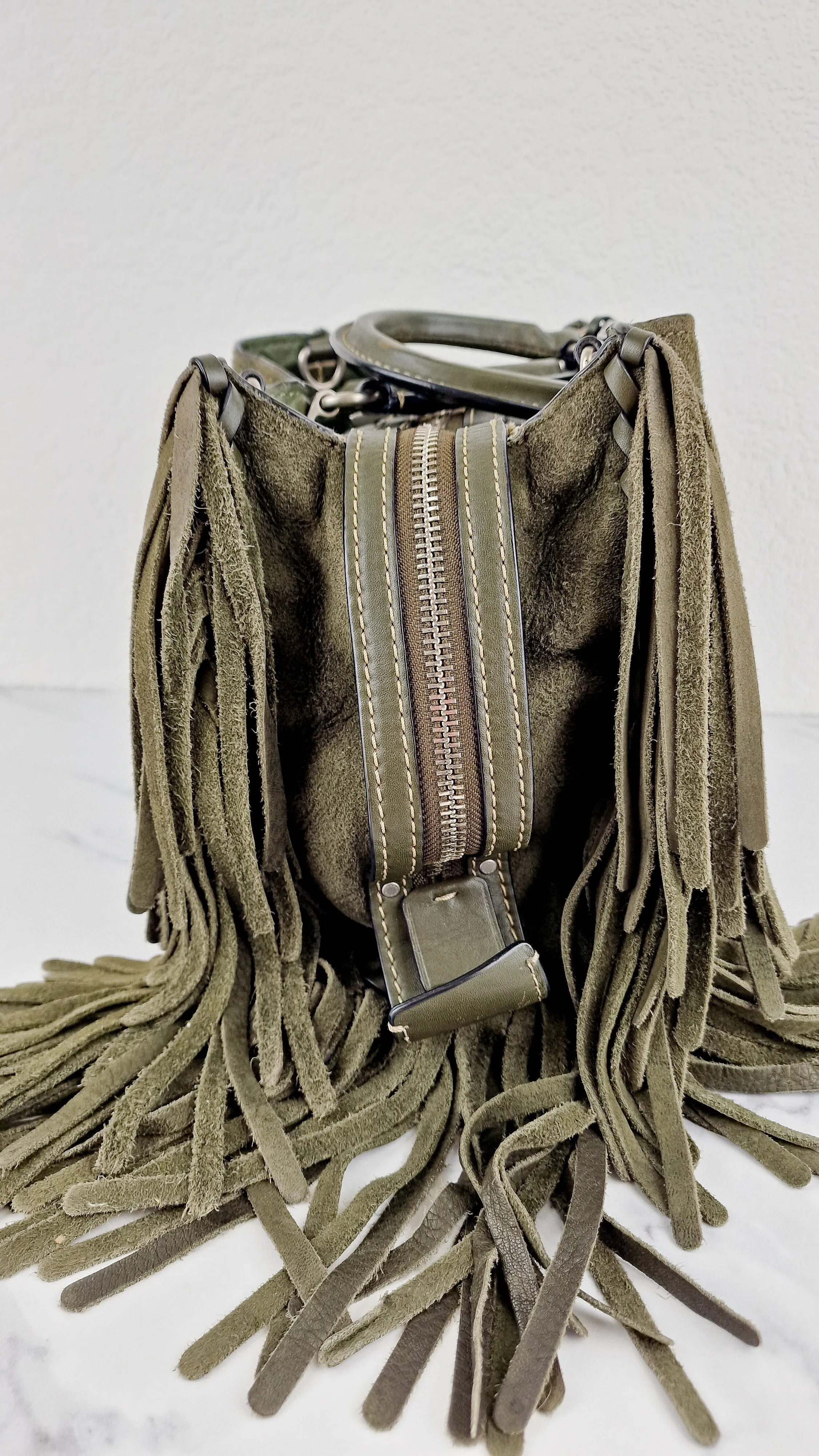 Coach 1941 Rogue 31 Fern Green Suede Fringe Handbag Shoulder Bag Satchel - Coach 86824