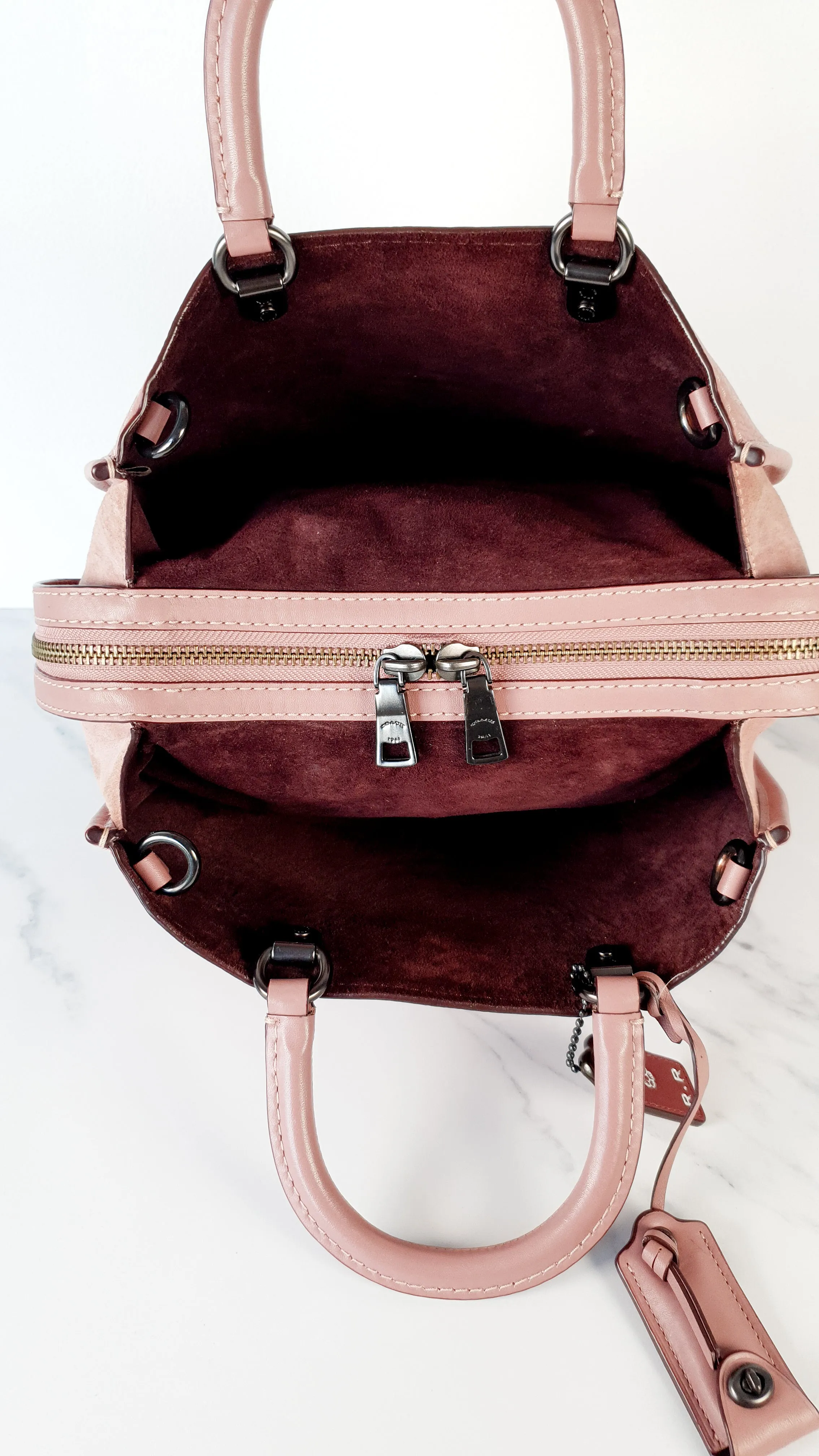 Coach 1941 Rogue 31 in Dusty Rose Pink Mixed Leather with Burgundy Suede - Satchel Handbag