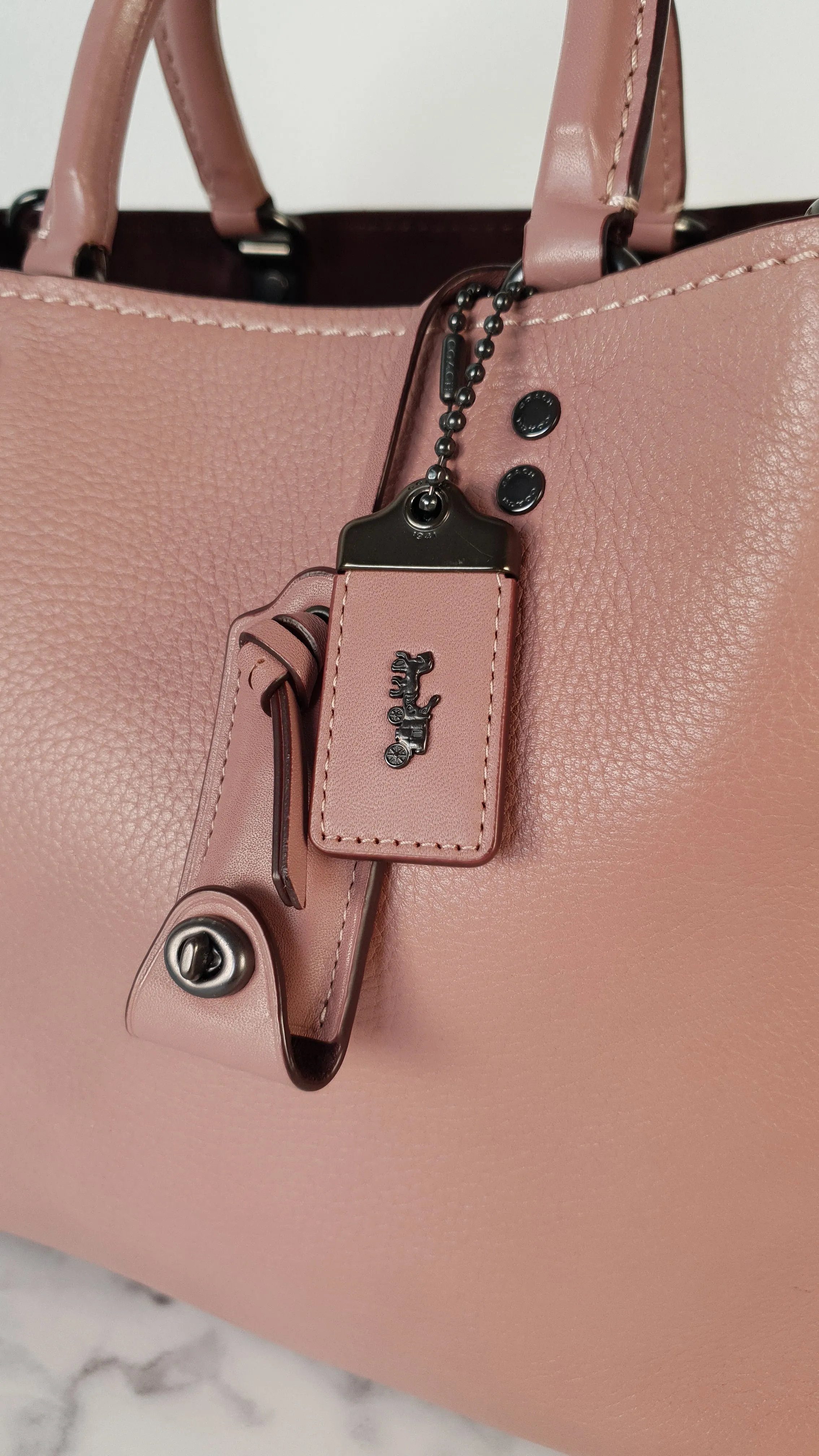 Coach 1941 Rogue 31 in Dusty Rose Pink Mixed Leather with Burgundy Suede - Satchel Handbag