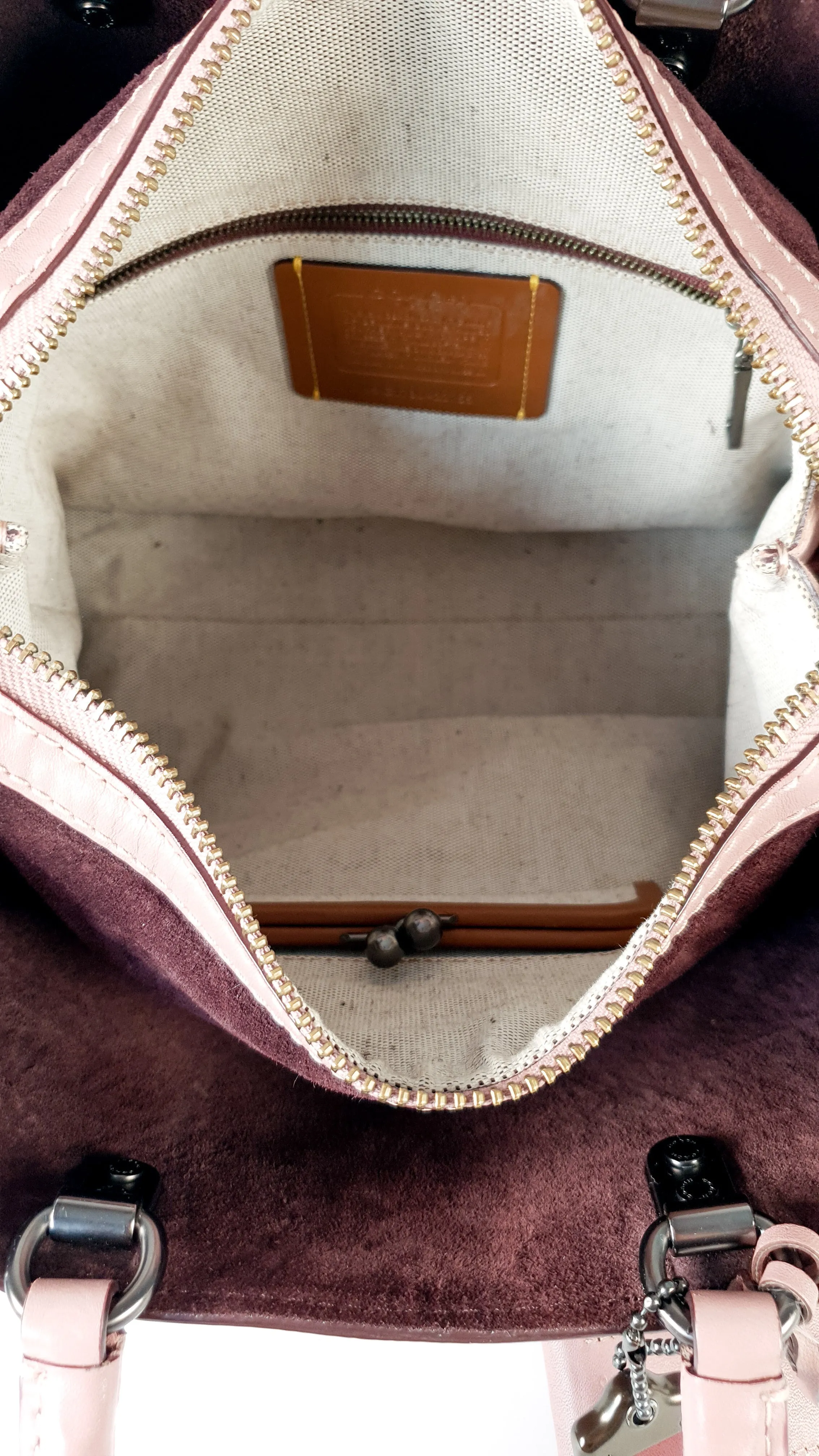 Coach 1941 Rogue 31 in Dusty Rose Pink Mixed Leather with Burgundy Suede - Satchel Handbag