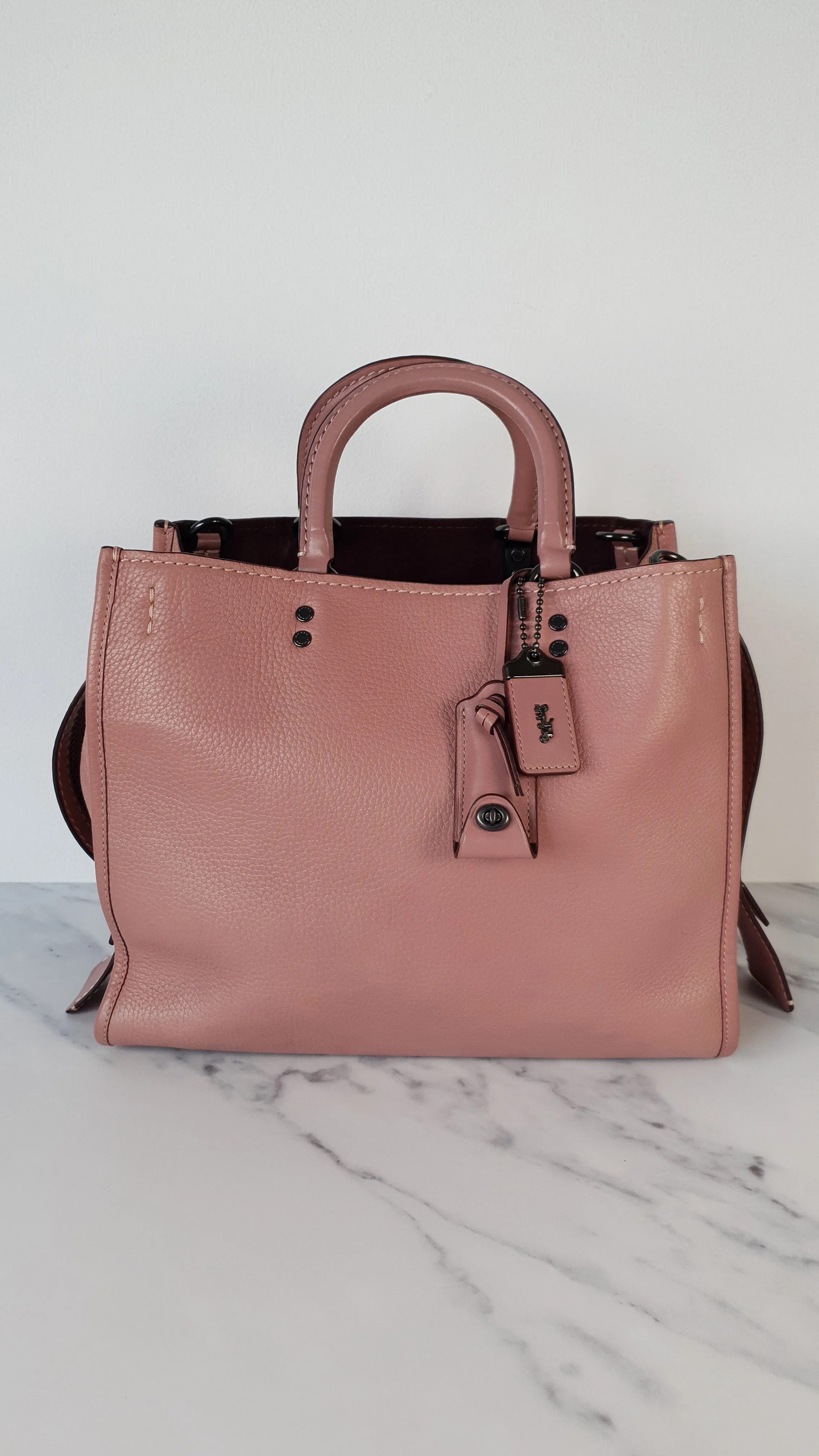 Coach 1941 Rogue 31 in Dusty Rose Pink Mixed Leather with Burgundy Suede - Satchel Handbag
