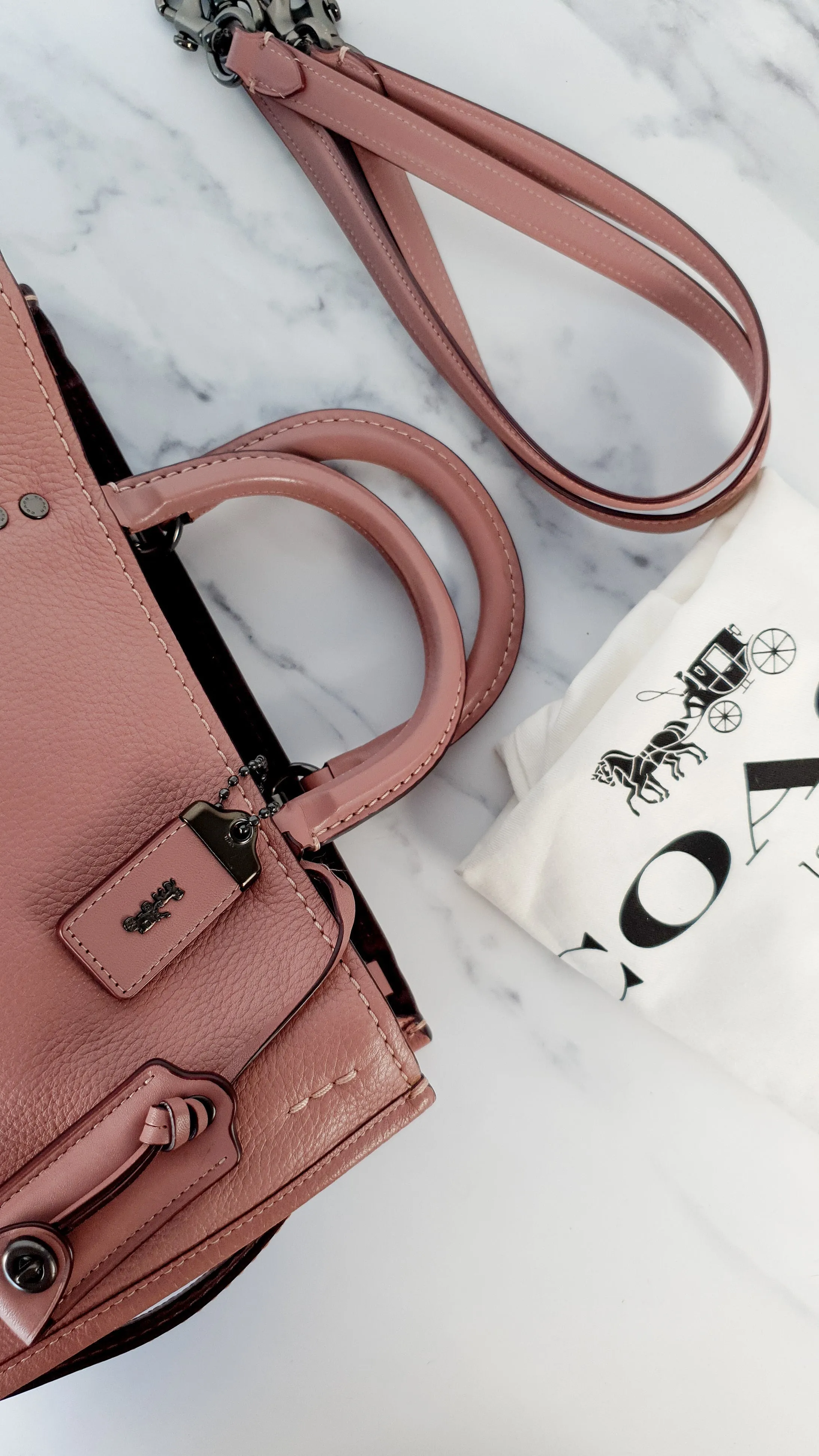 Coach 1941 Rogue 31 in Dusty Rose Pink Mixed Leather with Burgundy Suede - Satchel Handbag