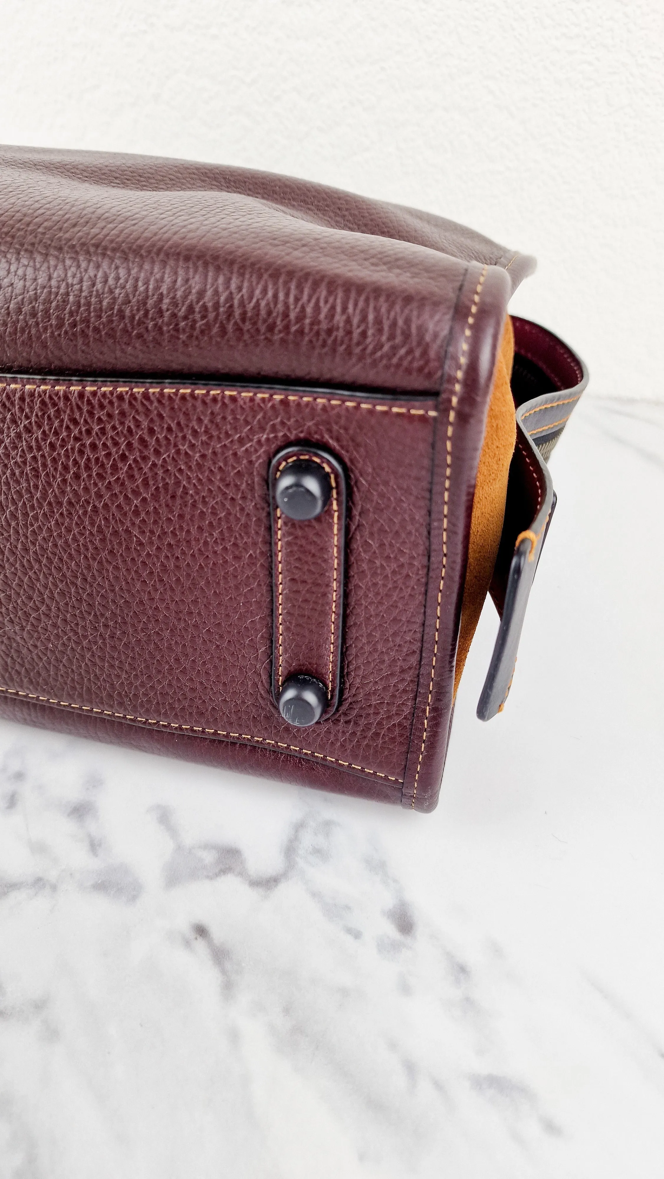 Coach 1941 Rogue 31 in Oxblood Brown Pebbled Leather with Whipstitch Handles & Light Saddle Suede Sides Colorblock Satchel Handbag - Coach 58116