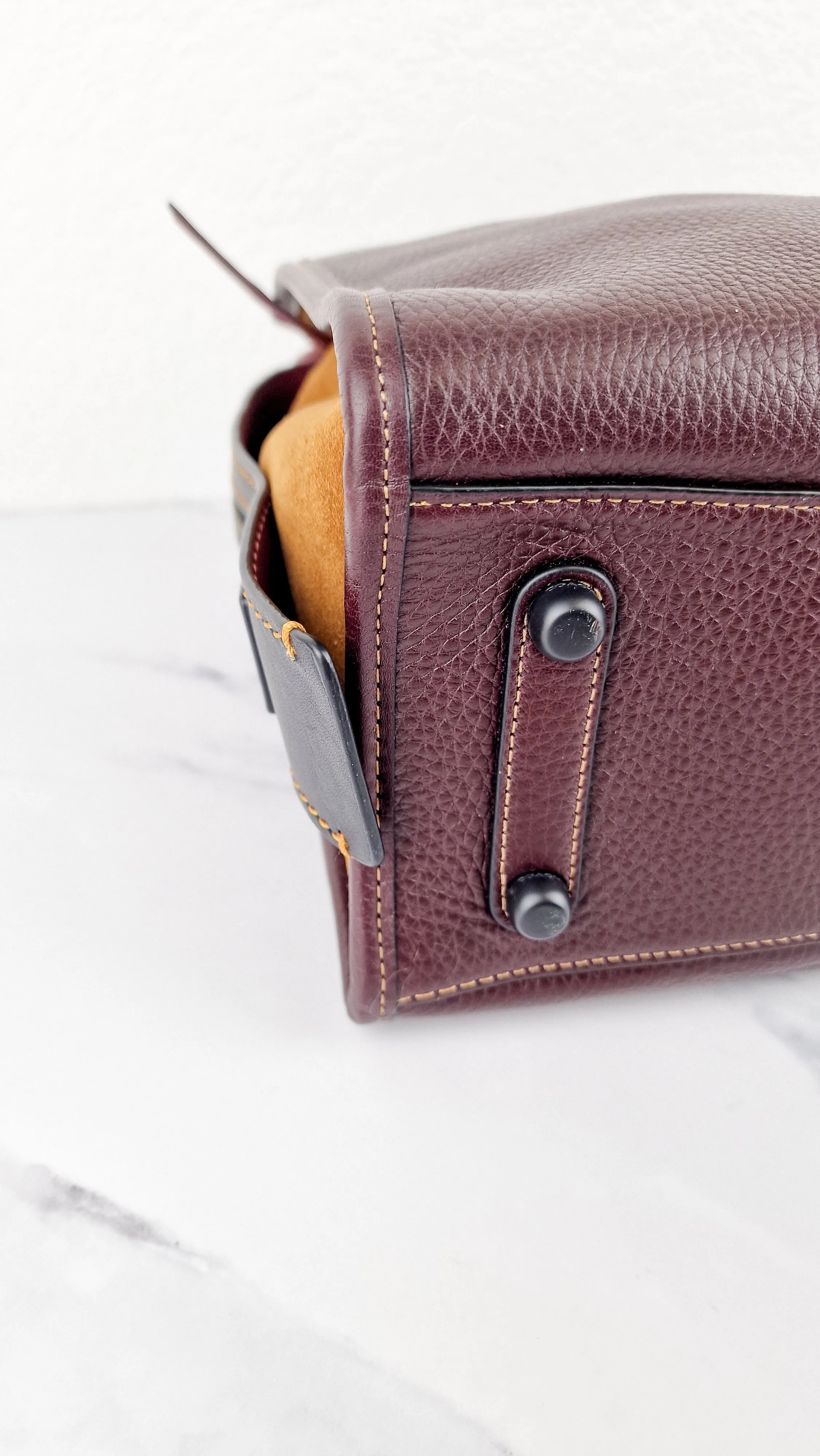 Coach 1941 Rogue 31 in Oxblood Brown Pebbled Leather with Whipstitch Handles & Light Saddle Suede Sides Colorblock Satchel Handbag - Coach 58116