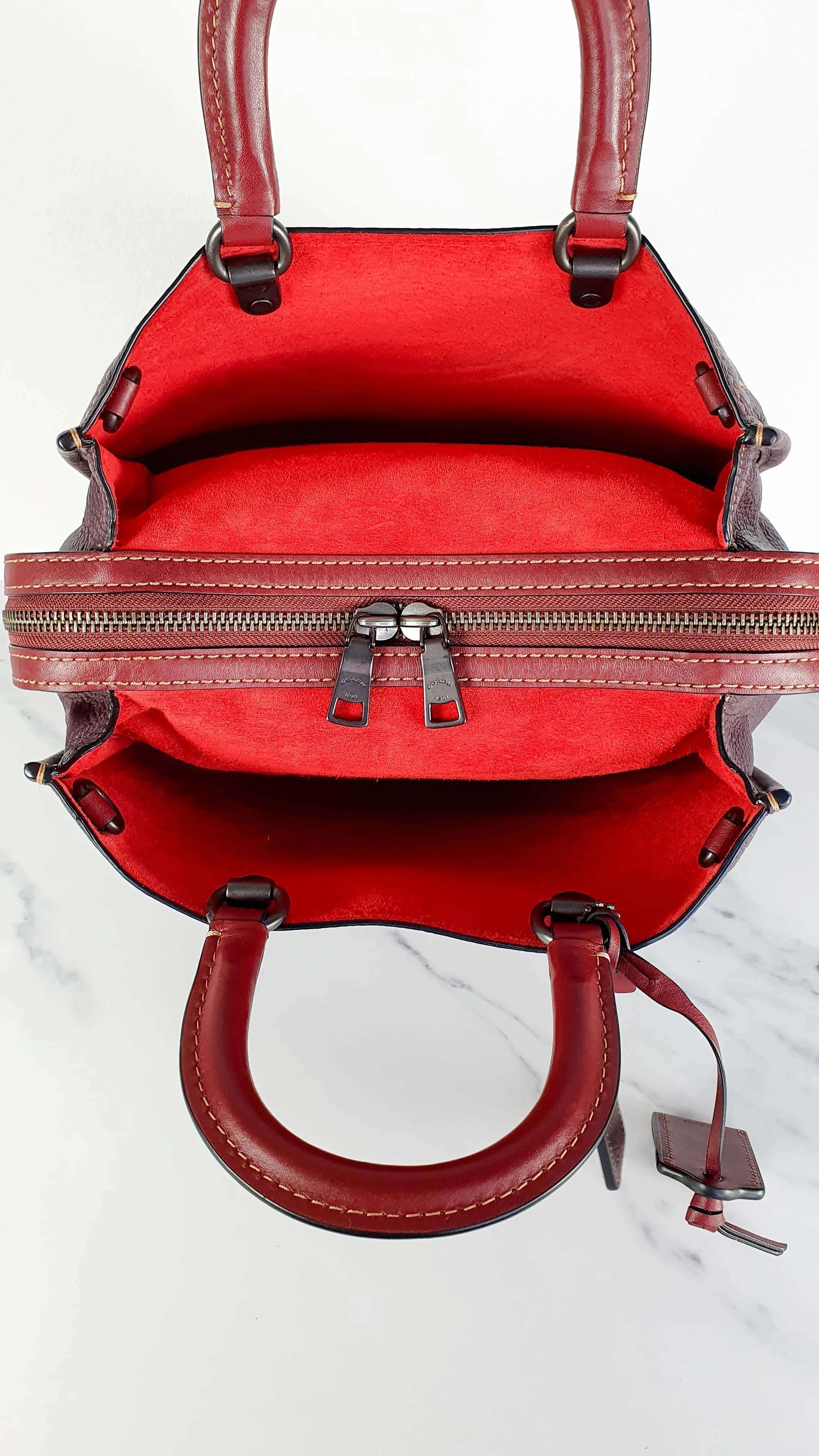 Coach 1941 Rogue 31 in Oxblood Pebble Leather with Red Suede Lining Satchel Handbag - Coach 38124