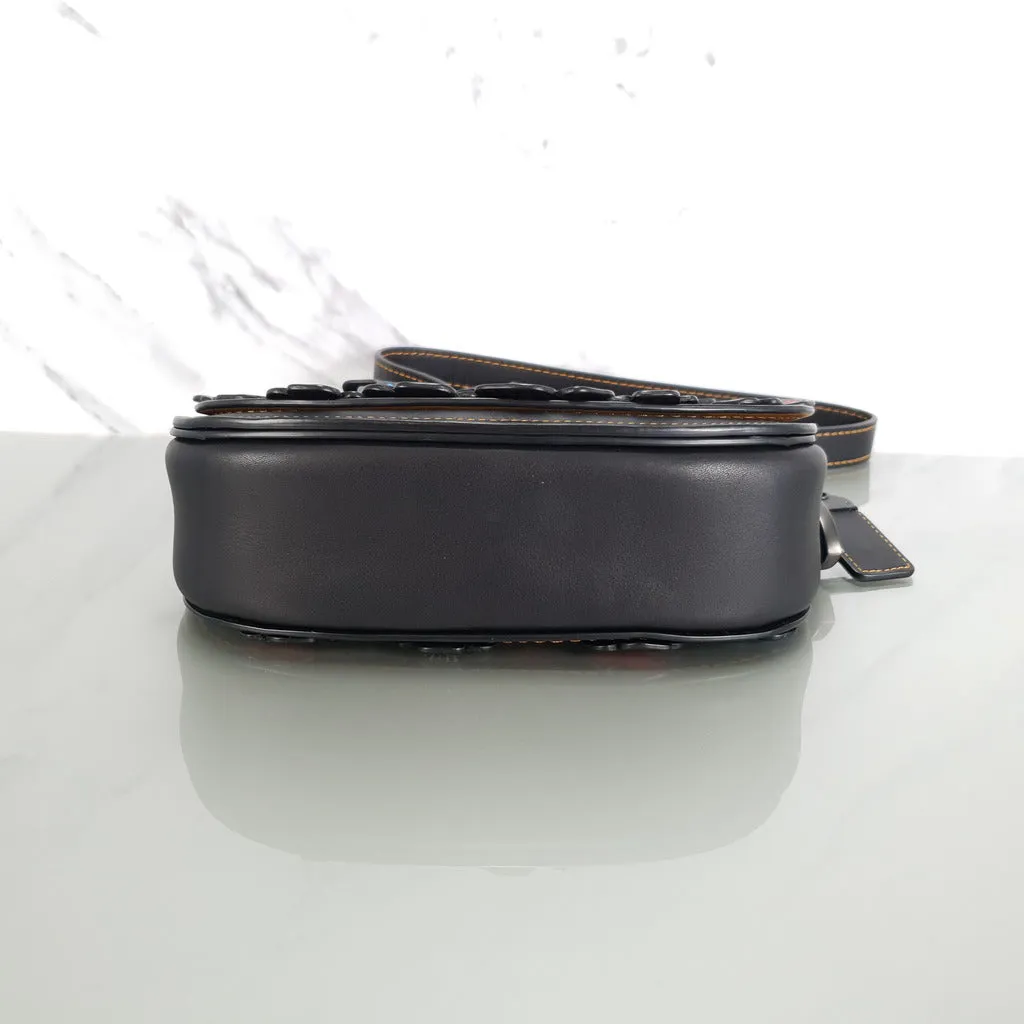 Coach 1941 Saddle 23 Bag in Black with Red, White & Blue Tea Roses Crossbody Shoulder Bag