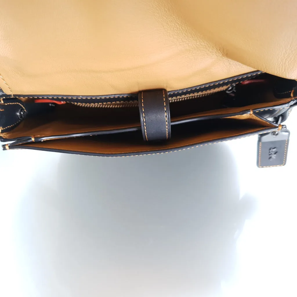 Coach 1941 Saddle 23 Bag in Black with Red, White & Blue Tea Roses Crossbody Shoulder Bag