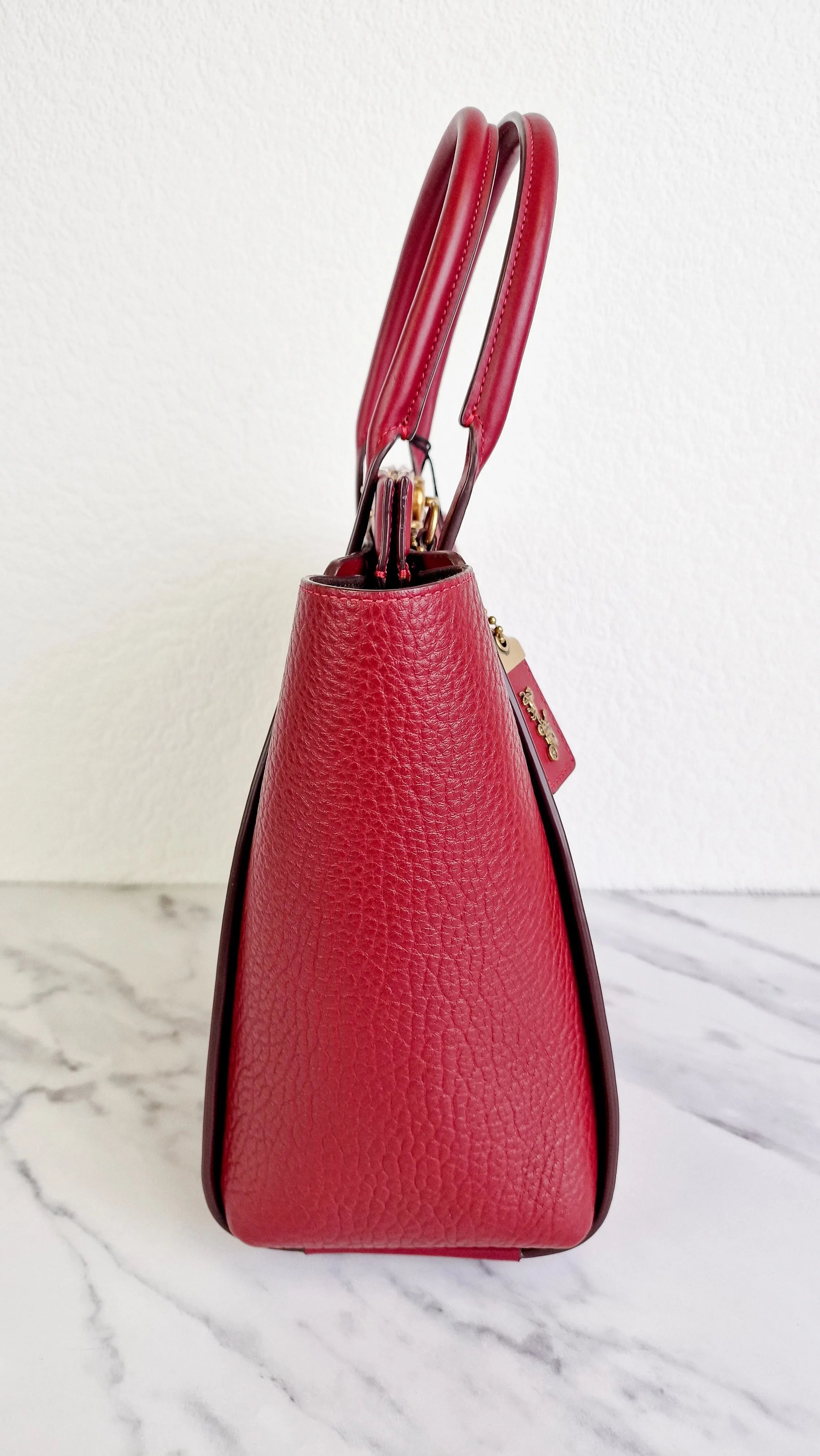 Coach 1941 Troupe Tote in Deep Red Glovetanned Smooth Leather & Buffalo-Embossed Leather - Handbag Crossbody Bag - Coach 79468