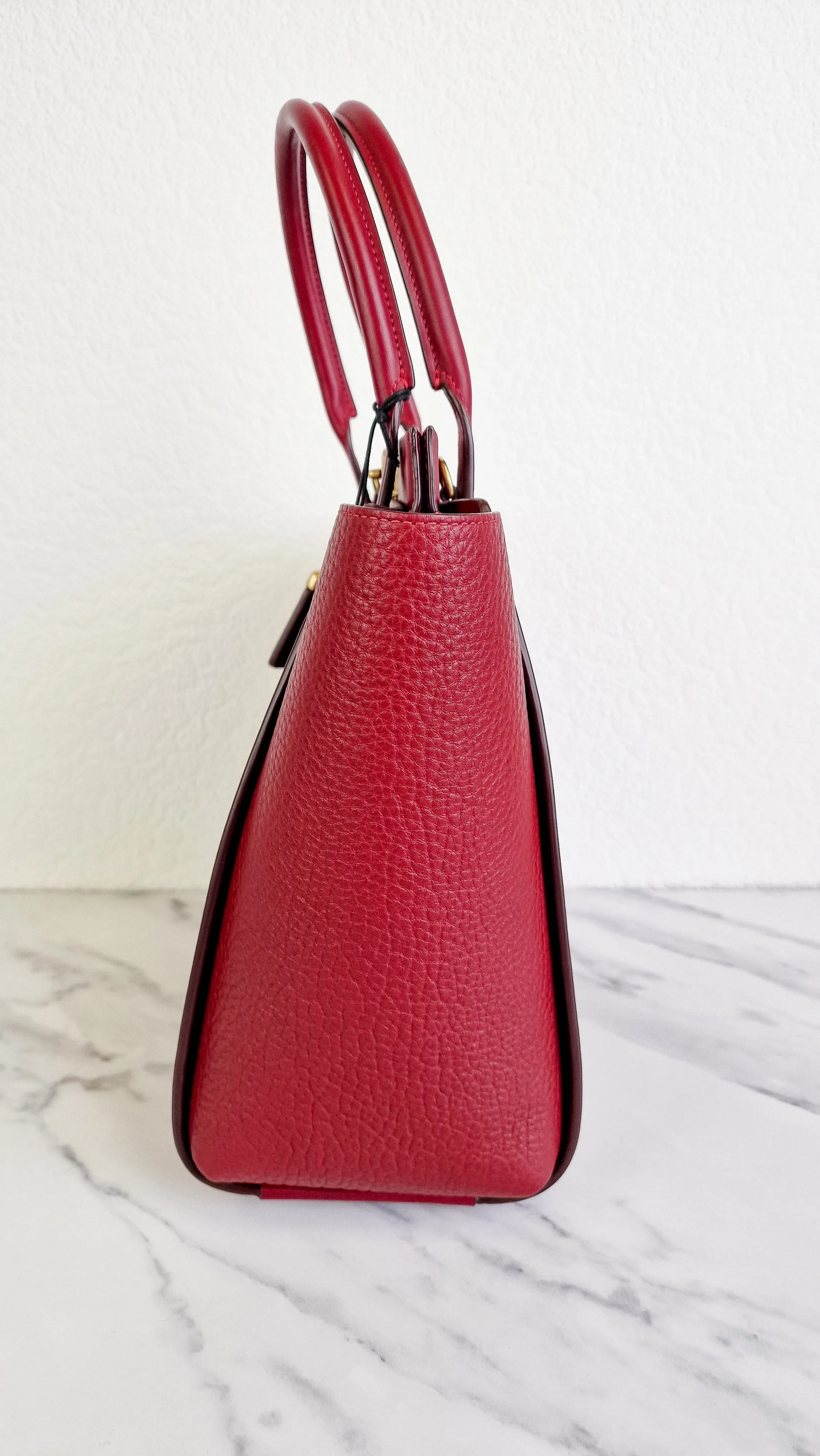 Coach 1941 Troupe Tote in Deep Red Glovetanned Smooth Leather & Buffalo-Embossed Leather - Handbag Crossbody Bag - Coach 79468