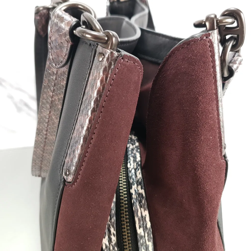 Coach Dalton 31 with Snakeskin & Suede in Black, Burgundy & Pink - Handbag Shoulder Bag