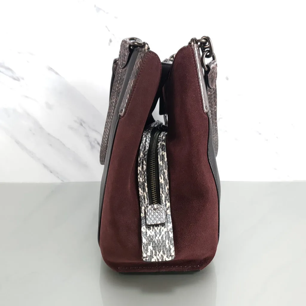 Coach Dalton 31 with Snakeskin & Suede in Black, Burgundy & Pink - Handbag Shoulder Bag