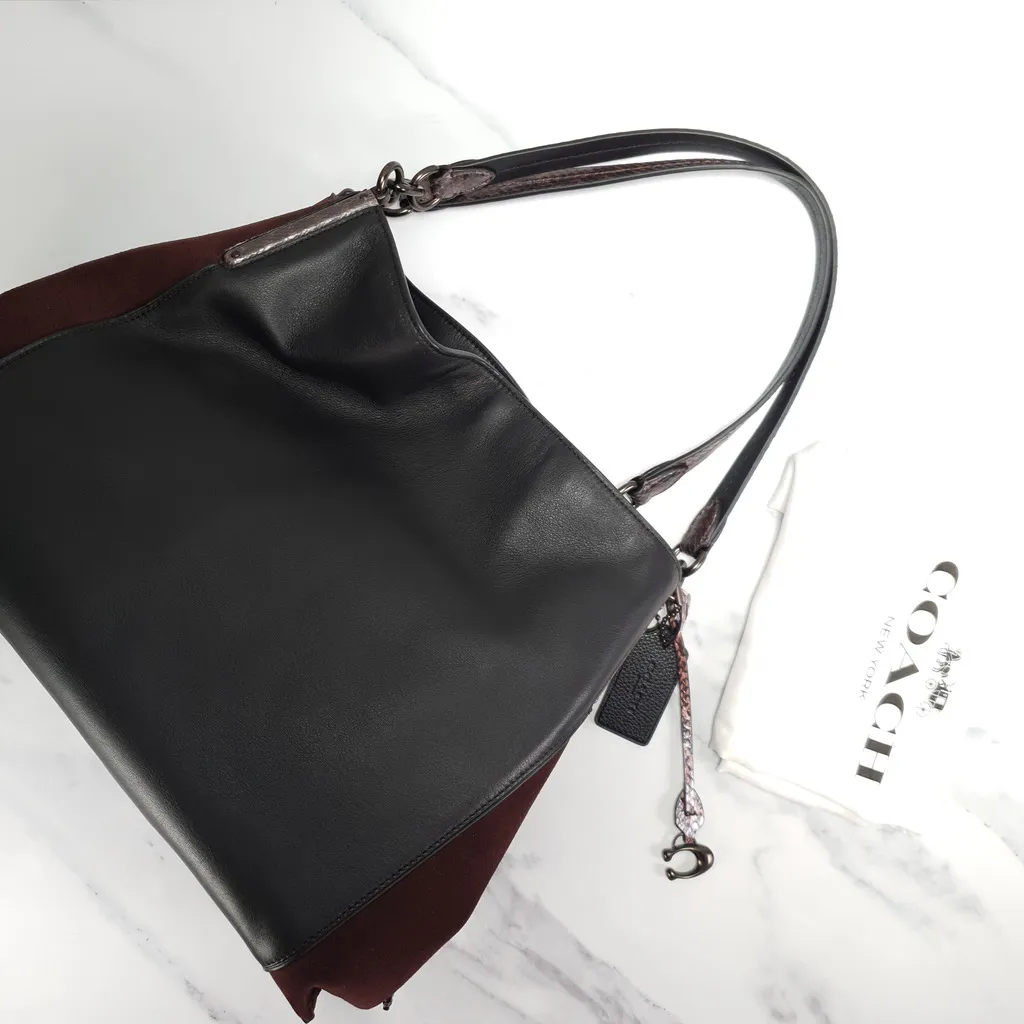Coach Dalton 31 with Snakeskin & Suede in Black, Burgundy & Pink - Handbag Shoulder Bag