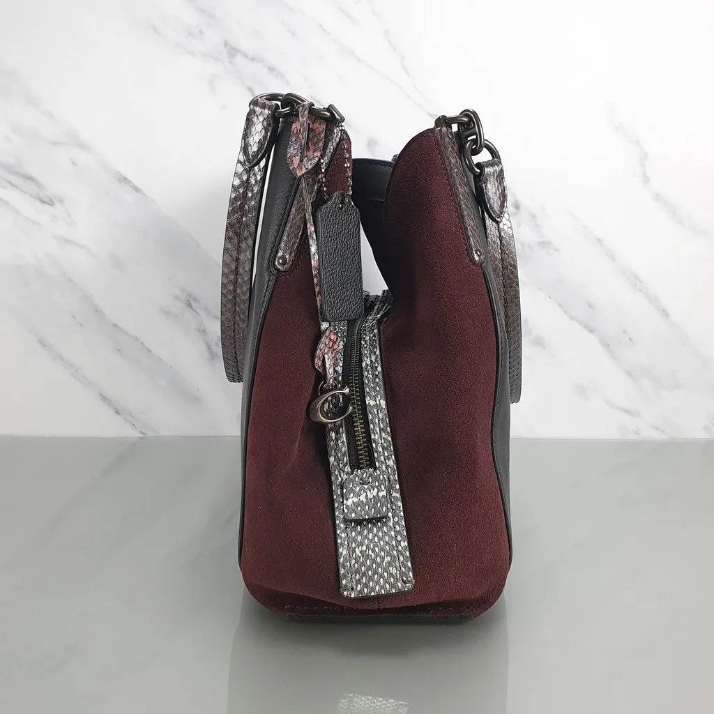Coach Dalton 31 with Snakeskin & Suede in Black, Burgundy & Pink - Handbag Shoulder Bag