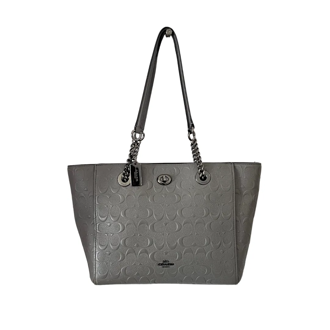 Coach Grey Leather Turnlock Tote Bag | Pre Loved |