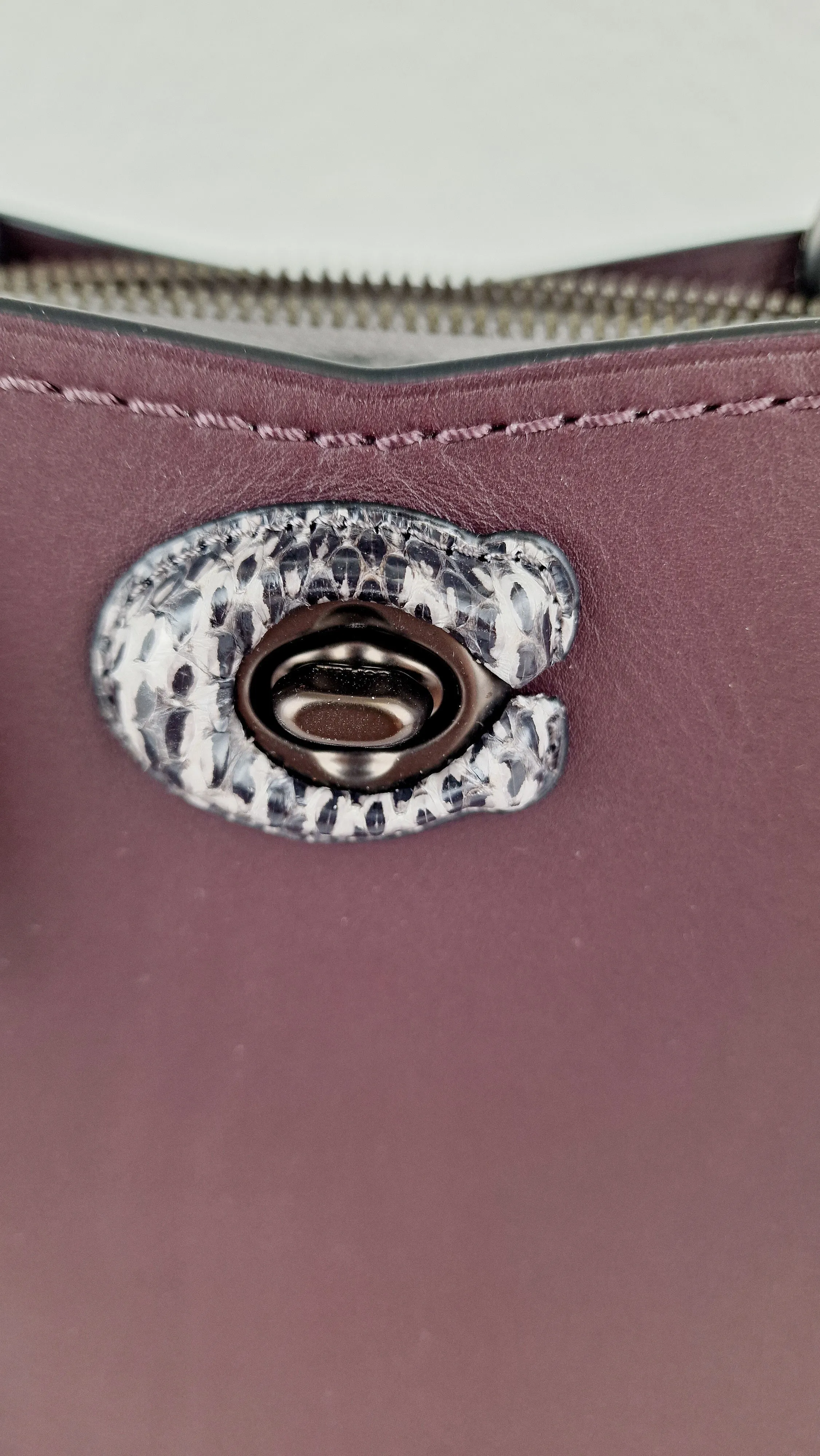 Coach Mason Carryall in Oxblood Smooth Leather with Snakeskin C Turnlock - Coach 38717