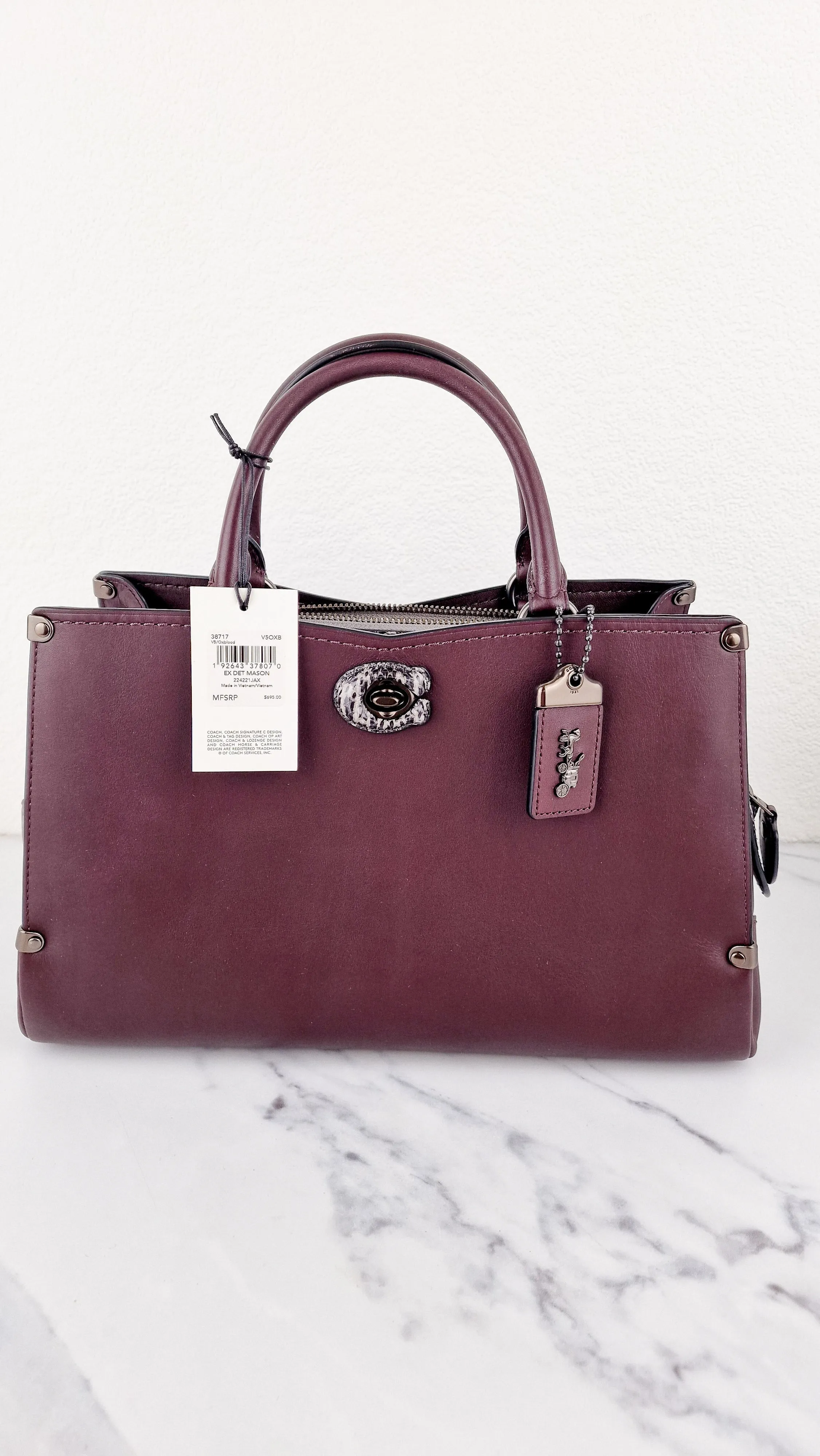Coach Mason Carryall in Oxblood Smooth Leather with Snakeskin C Turnlock - Coach 38717