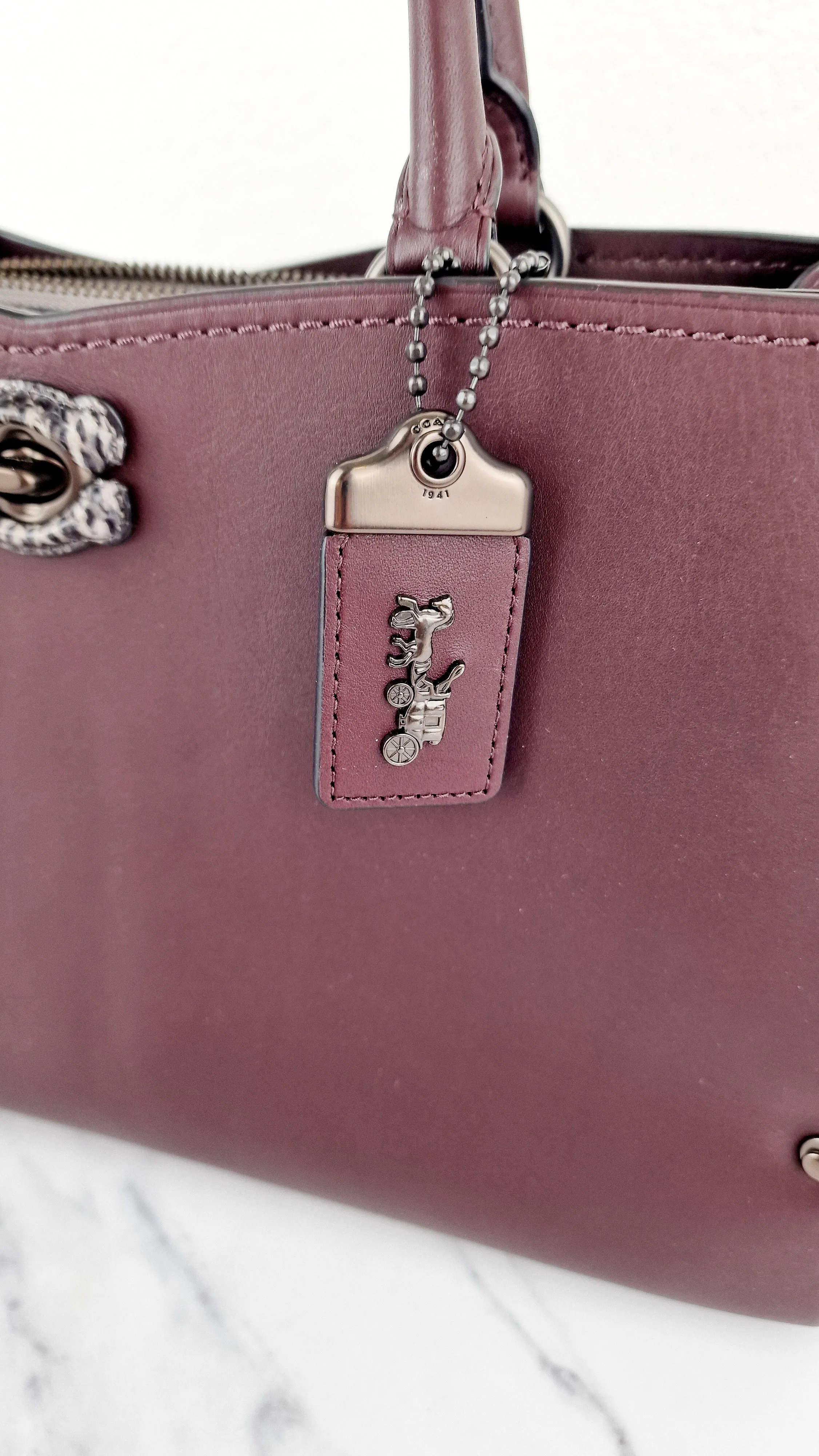 Coach Mason Carryall in Oxblood Smooth Leather with Snakeskin C Turnlock - Coach 38717