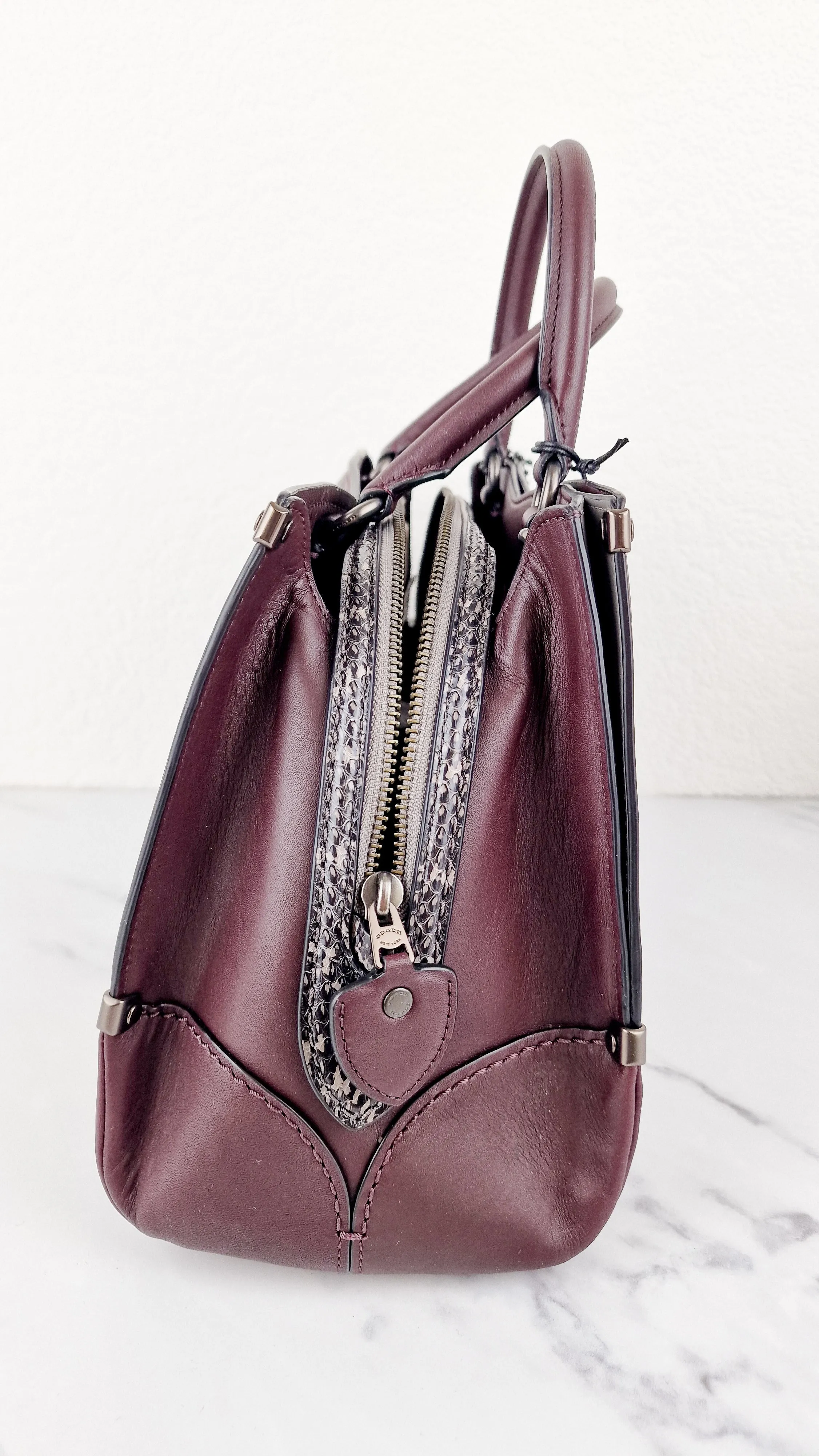 Coach Mason Carryall in Oxblood Smooth Leather with Snakeskin C Turnlock - Coach 38717