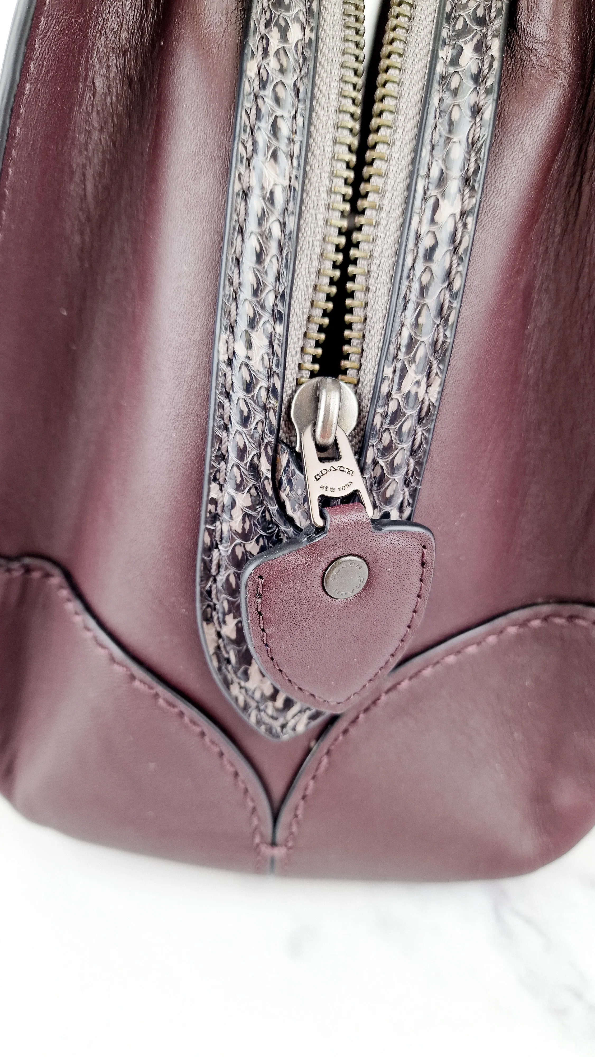 Coach Mason Carryall in Oxblood Smooth Leather with Snakeskin C Turnlock - Coach 38717