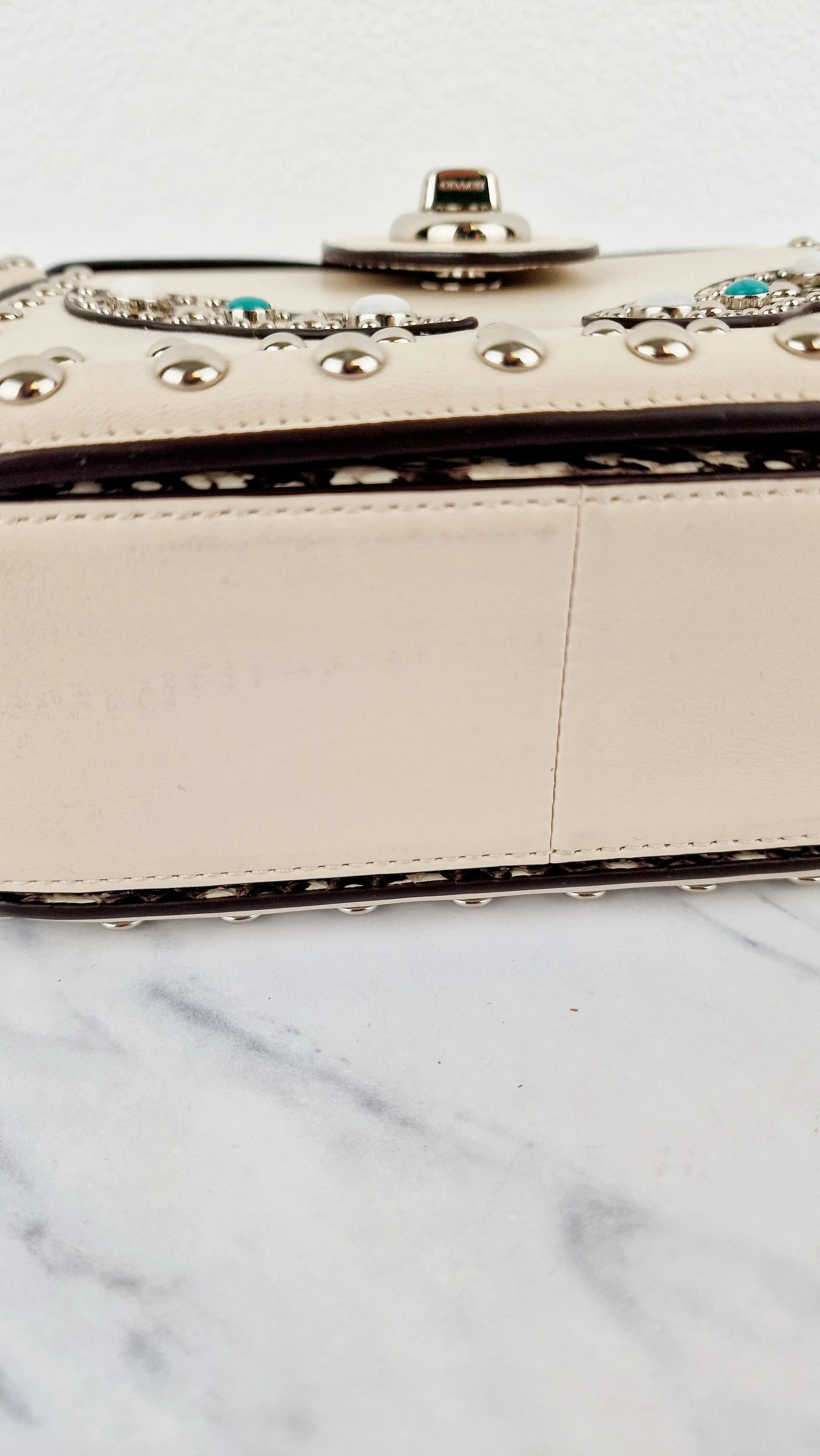 Coach Page Crossbody Bag Chalk Smooth Leather With Western Rivets and Snakeskin - Handbag - Coach 86731