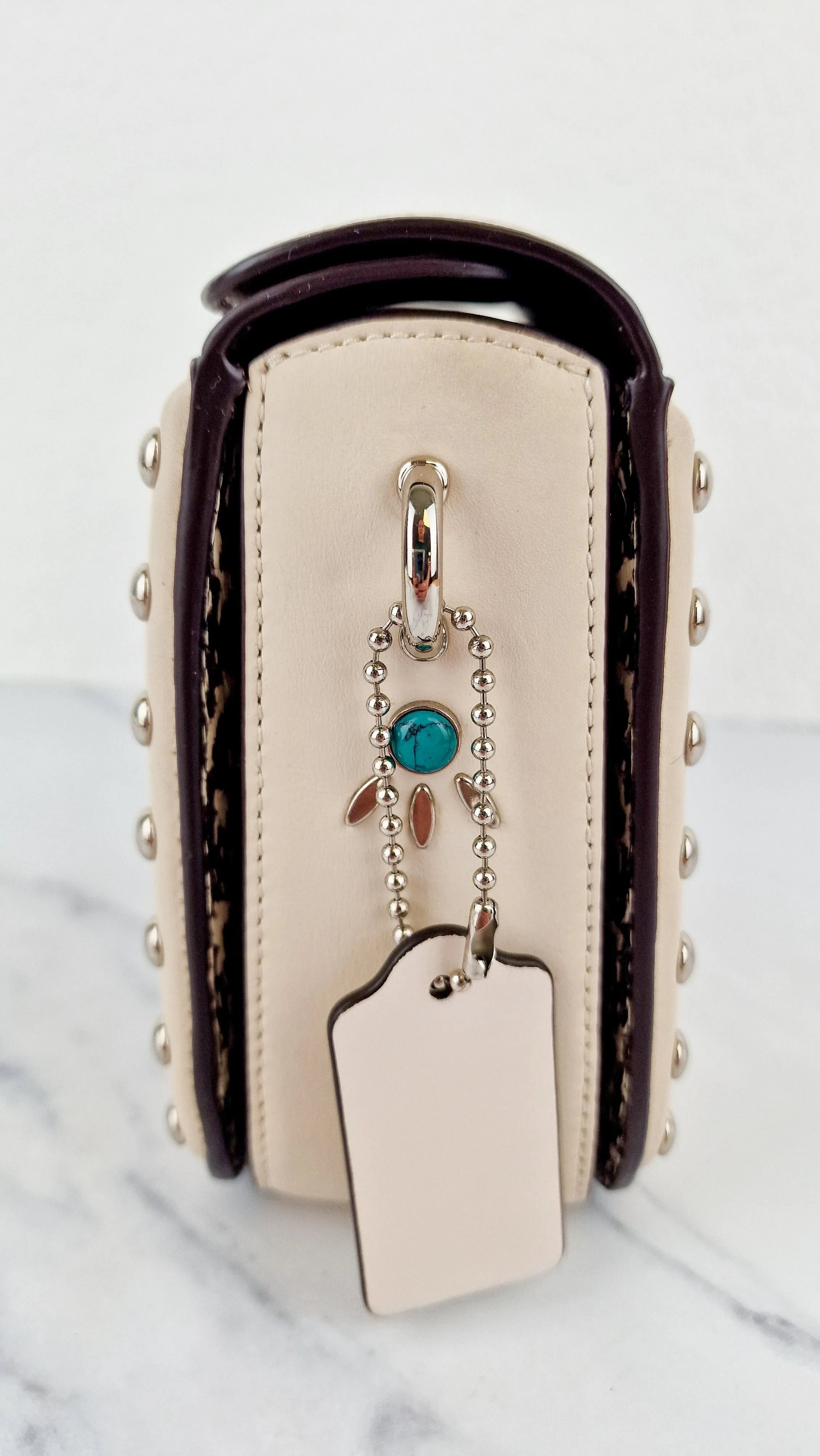 Coach Page Crossbody Bag Chalk Smooth Leather With Western Rivets and Snakeskin - Handbag - Coach 86731