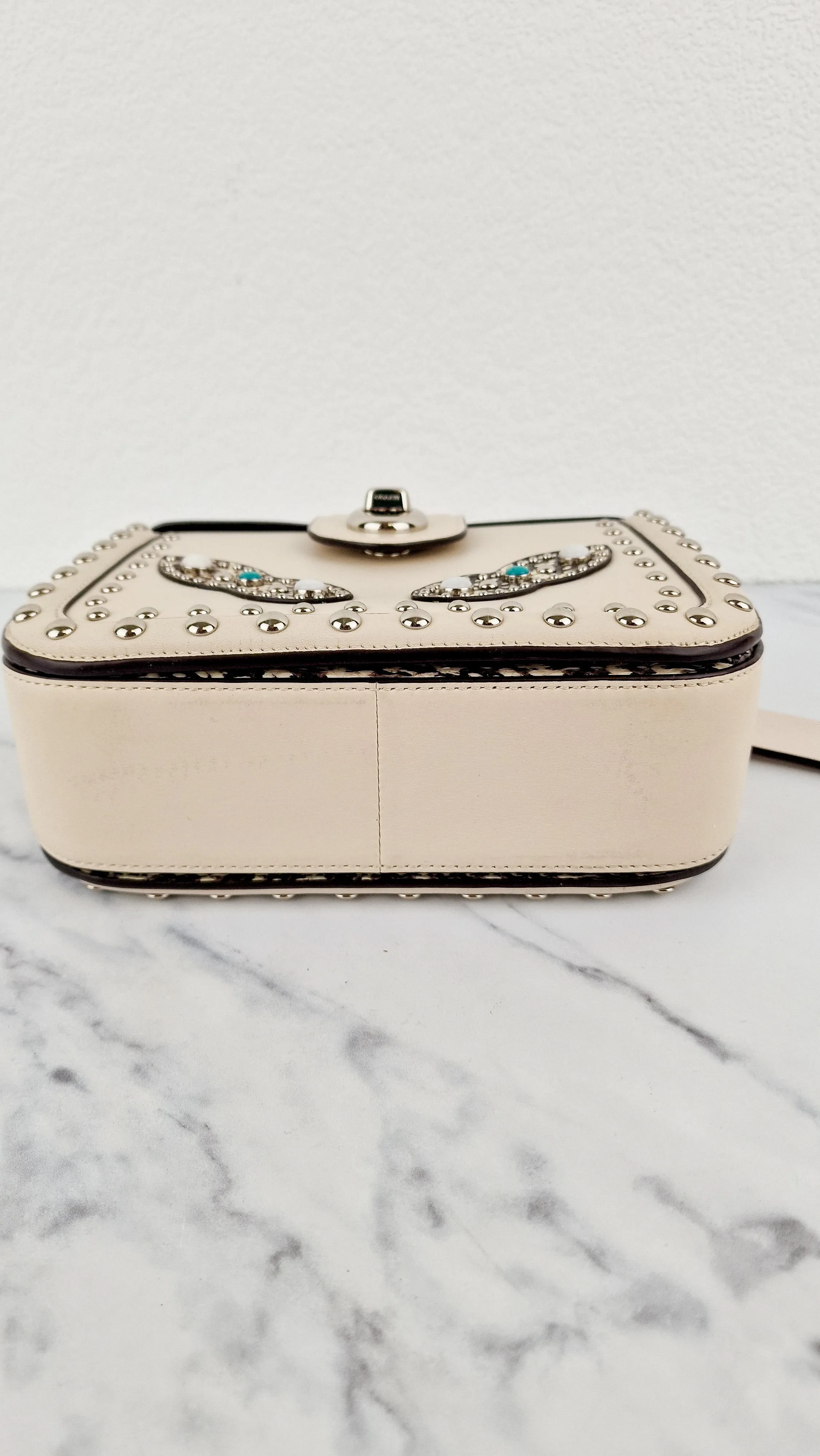 Coach Page Crossbody Bag Chalk Smooth Leather With Western Rivets and Snakeskin - Handbag - Coach 86731
