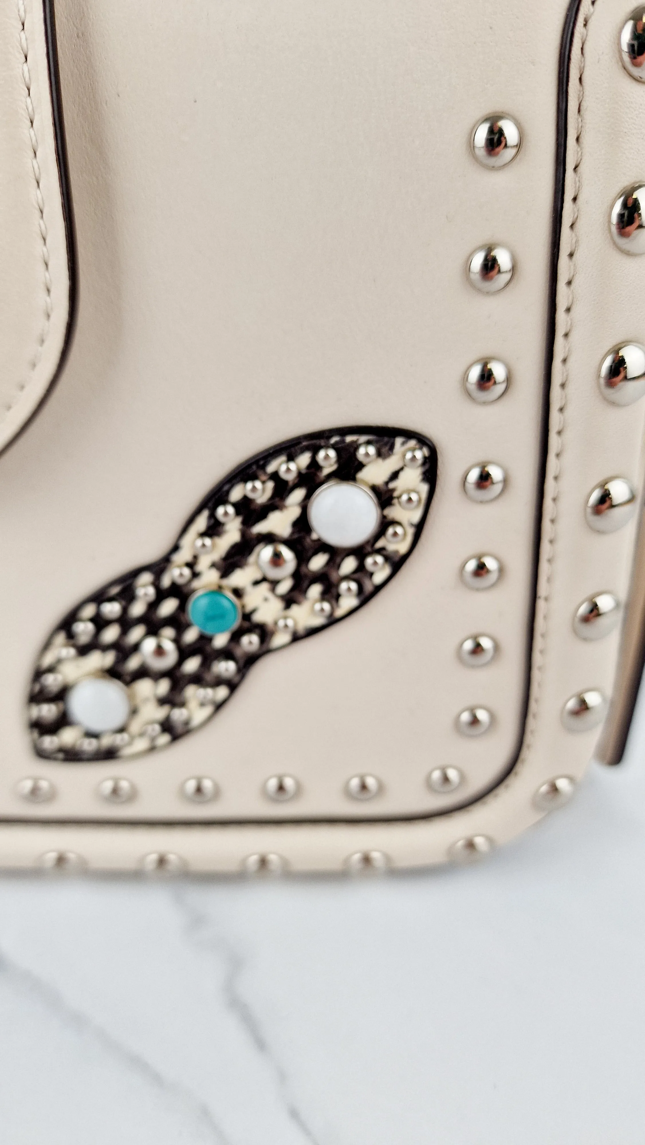 Coach Page Crossbody Bag Chalk Smooth Leather With Western Rivets and Snakeskin - Handbag - Coach 86731