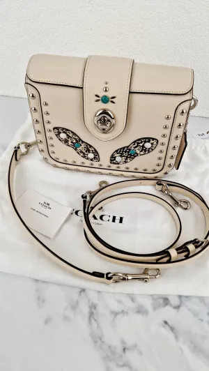 Coach Page Crossbody Bag Chalk Smooth Leather With Western Rivets and Snakeskin - Handbag - Coach 86731