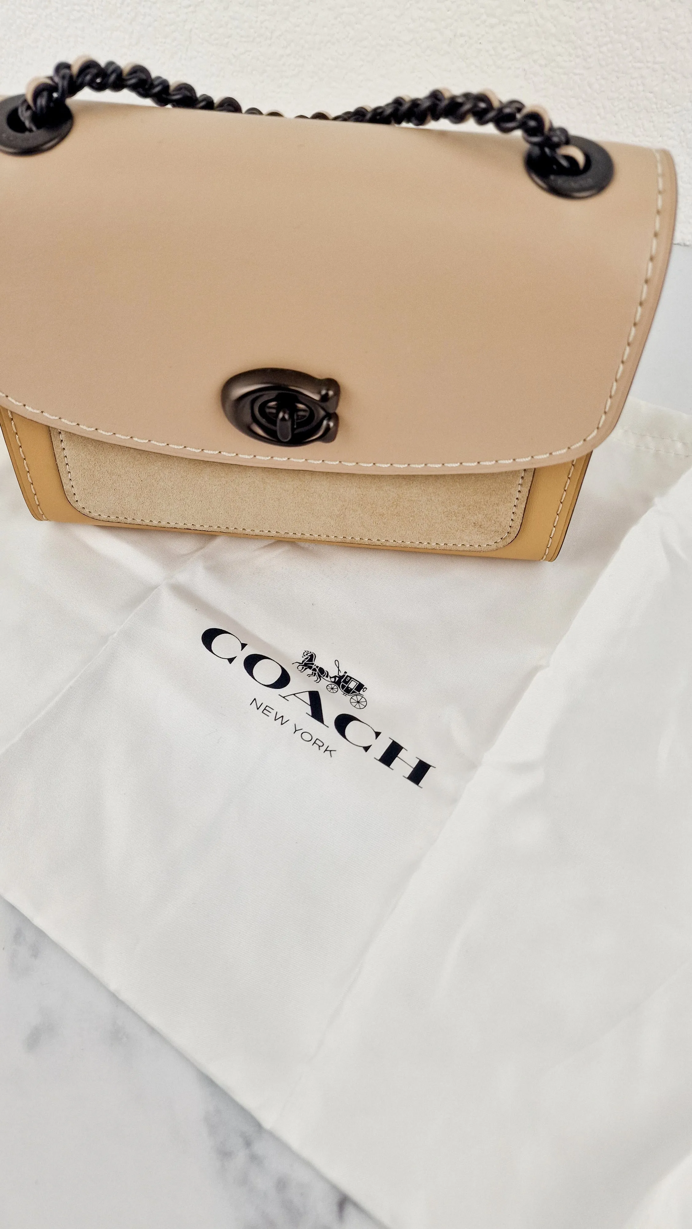 Coach Parker 18 Turnlock Leather & Suede Beechwood Beige - Shoulder Bag Crossbody Bag