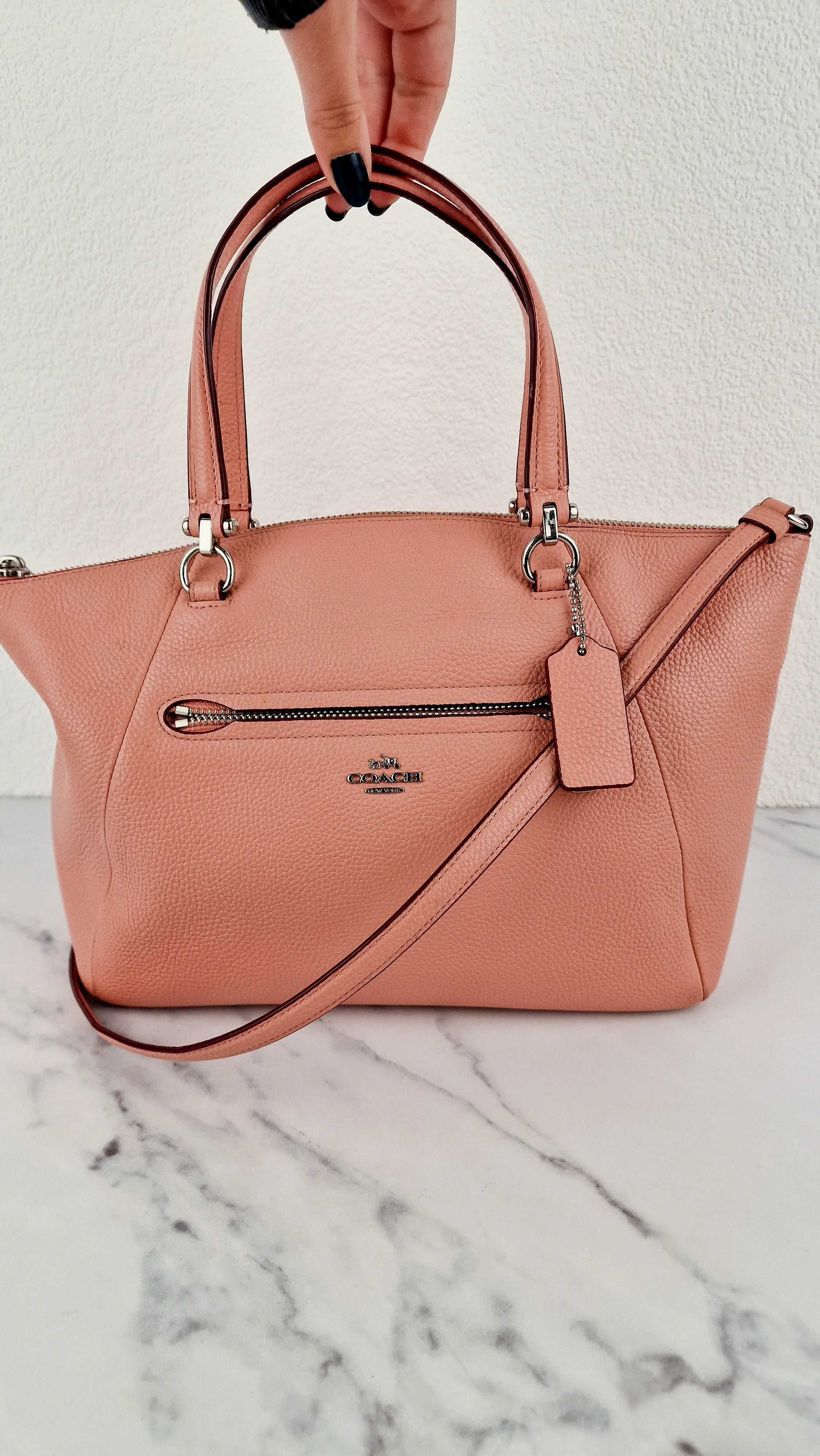 Coach Prairie Satchel in Peony Pink Pebble Leather - Zip Top Handbag - Coach 34340