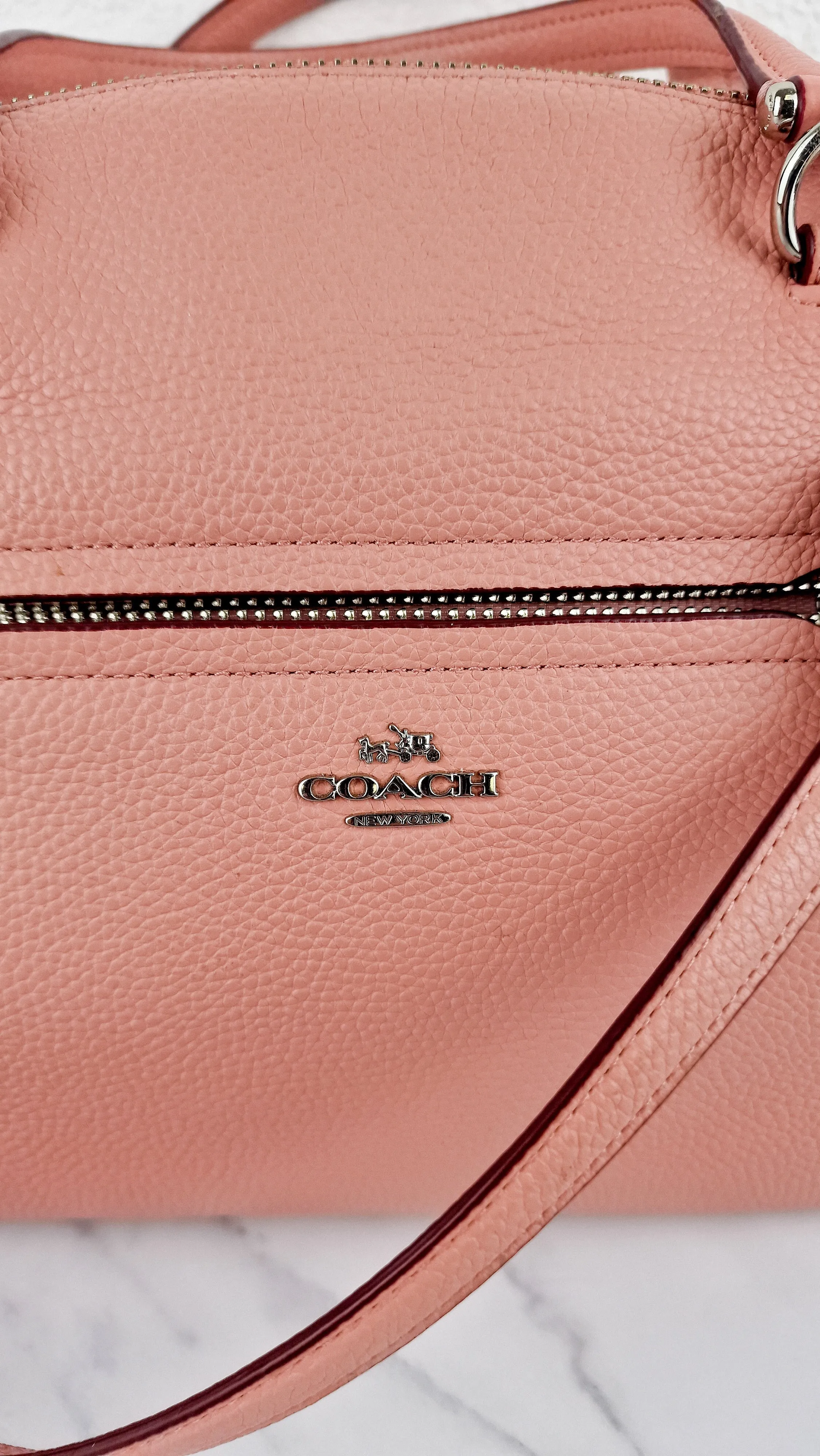Coach Prairie Satchel in Peony Pink Pebble Leather - Zip Top Handbag - Coach 34340