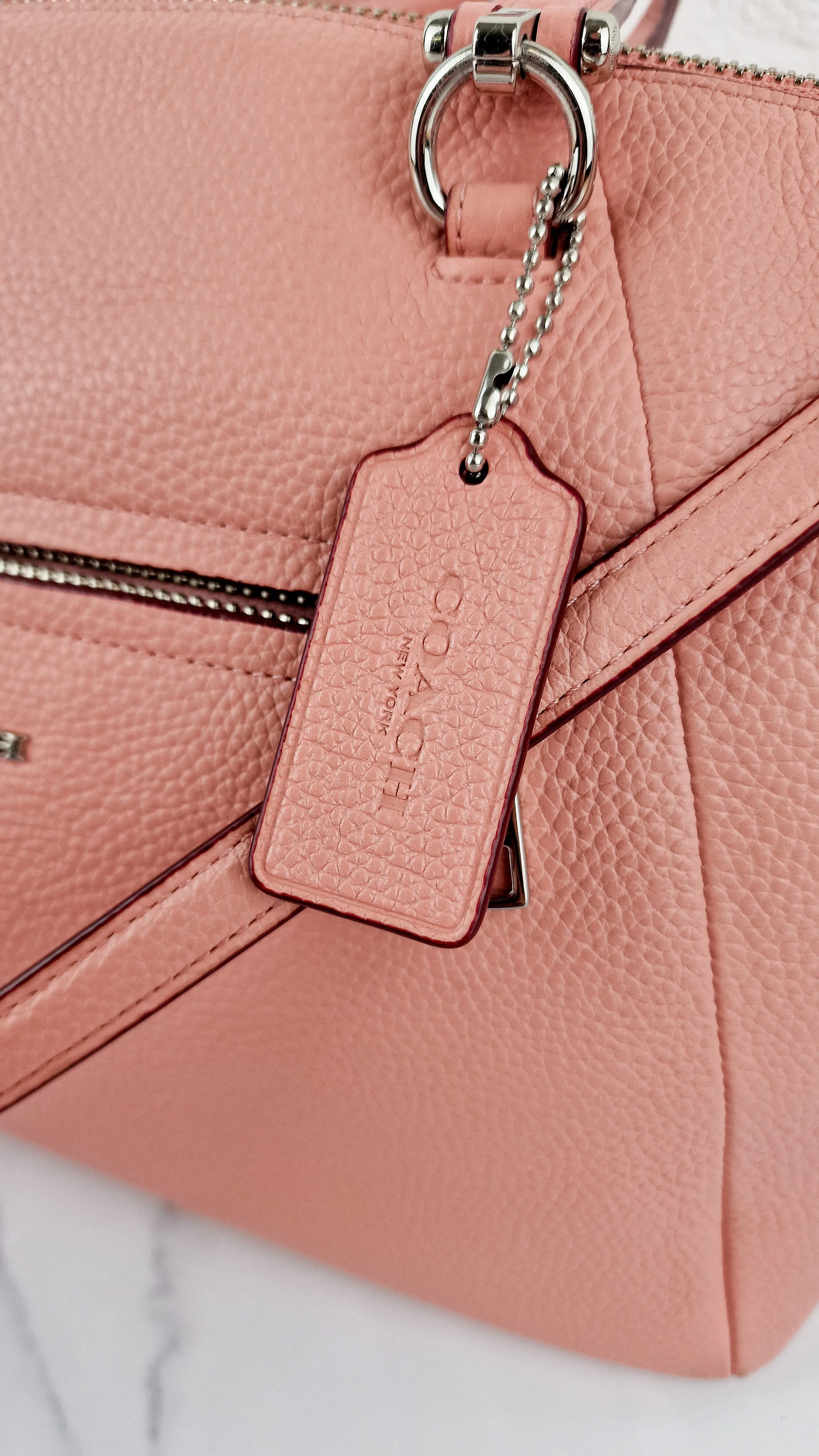 Coach Prairie Satchel in Peony Pink Pebble Leather - Zip Top Handbag - Coach 34340
