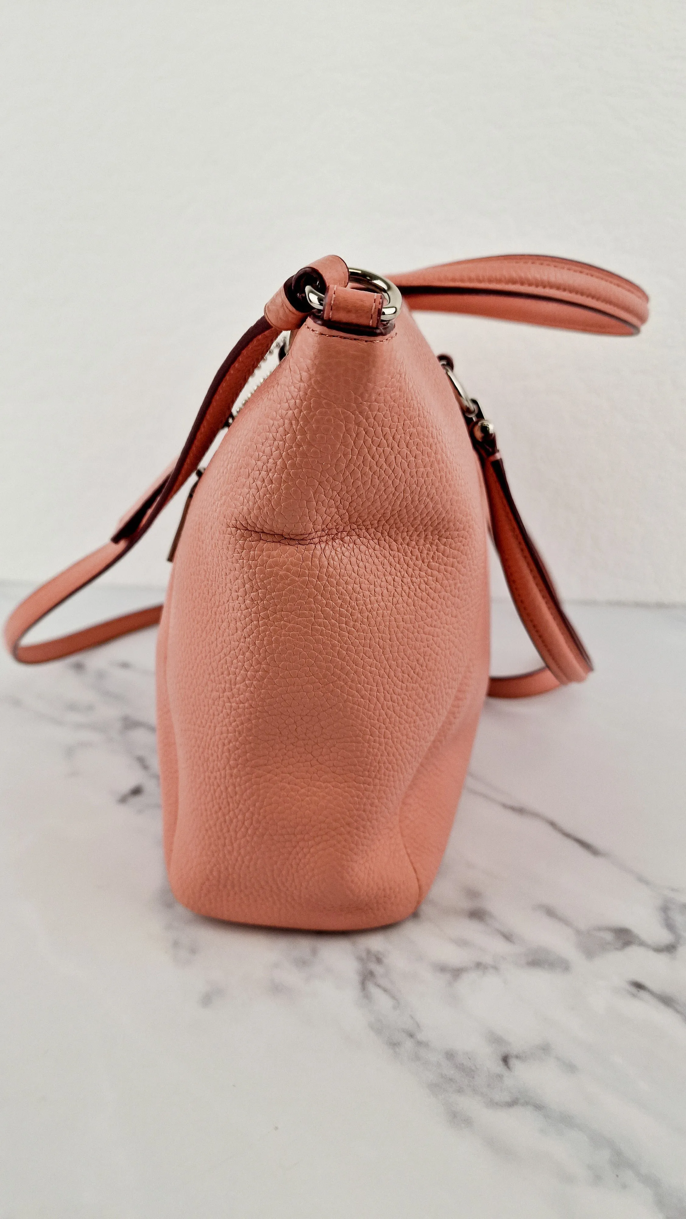 Coach Prairie Satchel in Peony Pink Pebble Leather - Zip Top Handbag - Coach 34340