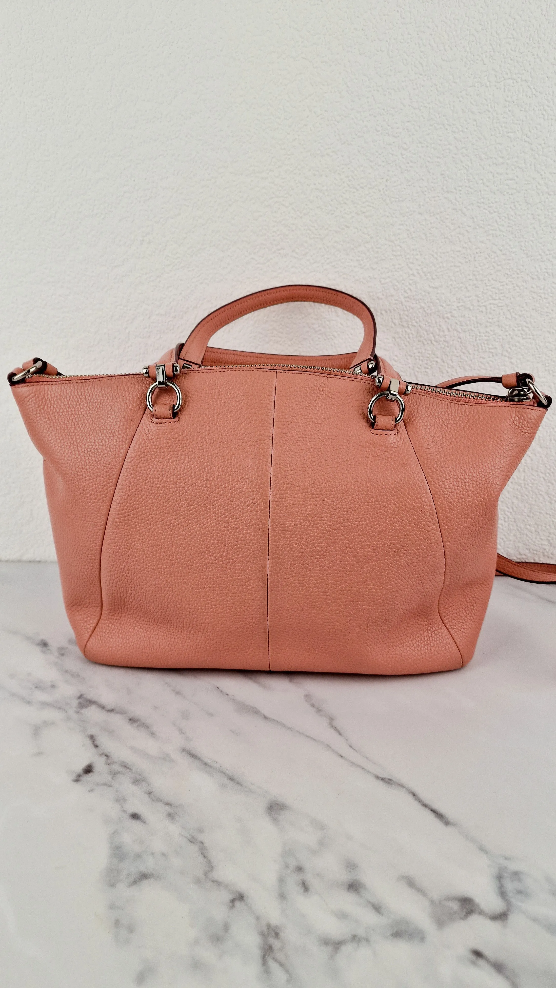 Coach Prairie Satchel in Peony Pink Pebble Leather - Zip Top Handbag - Coach 34340